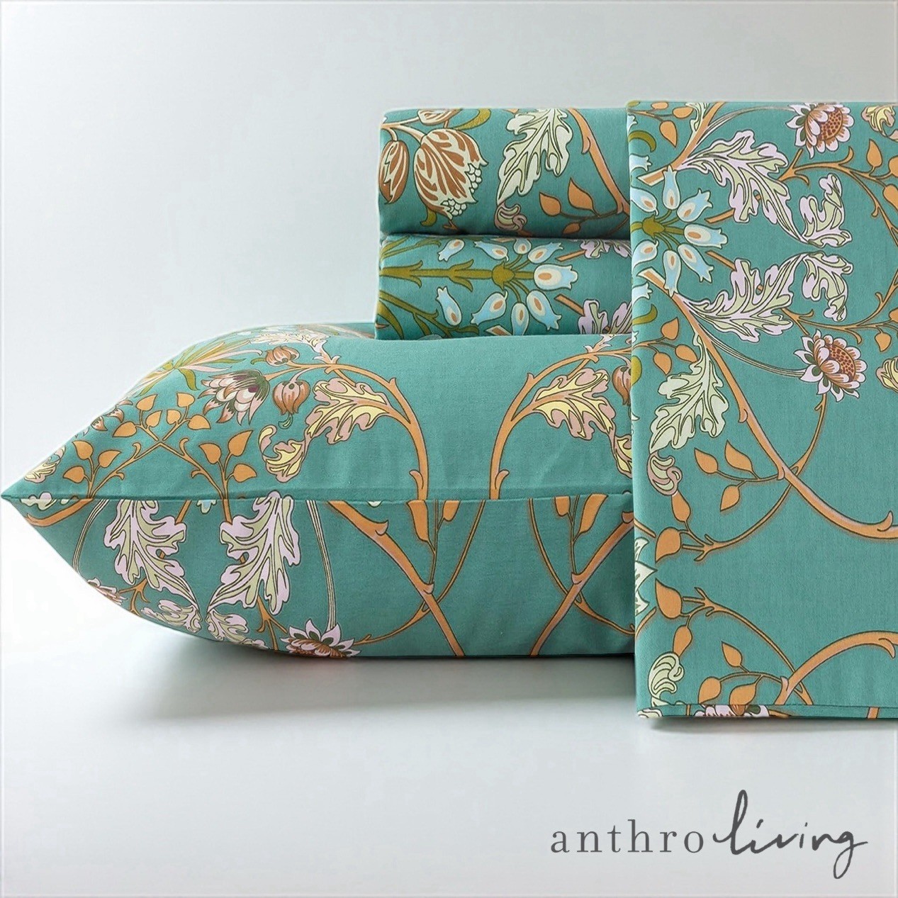 NEW Anthro Green Pink Reversible Floral King Boho Duvet Bedding Sham Case Set