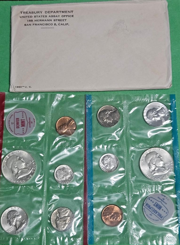 1963 PD US Mint Uncirculated Silver Mint Set in Original Packaging Free Shipping