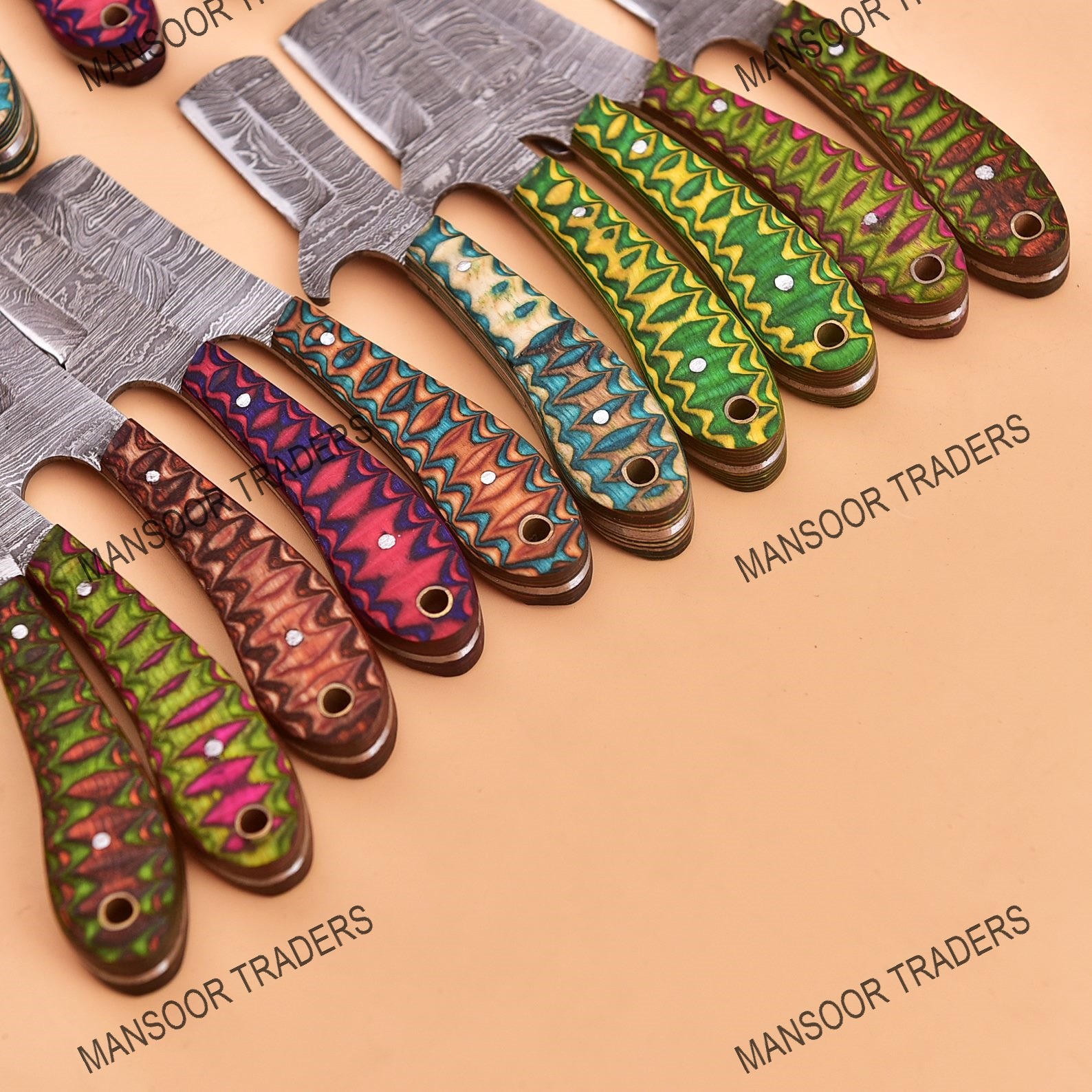 LOT OF 20 CUSTOM MADE DAMASCUS STEEL HUNTING SKINNER BULL CUTTER EDC KNIFE