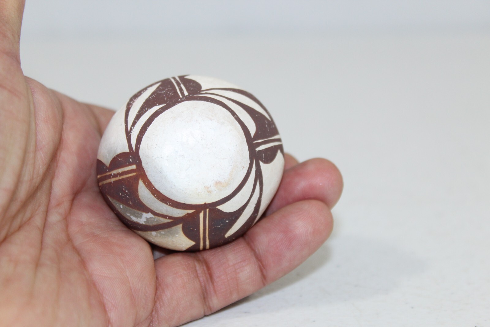 Vintage Acoma Pottery Small Basket Bowl 2.5" Tall Unsigned White & Brown