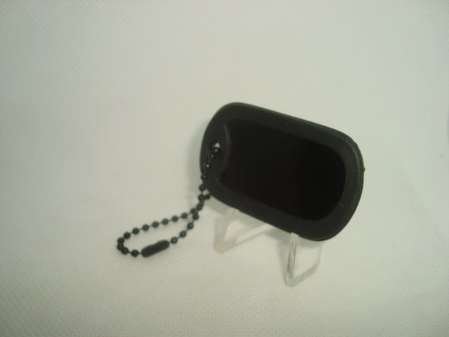 Military Style Dog Tag BLACK Aluminum + 4.5"in. Black Chain w/Black Silencer