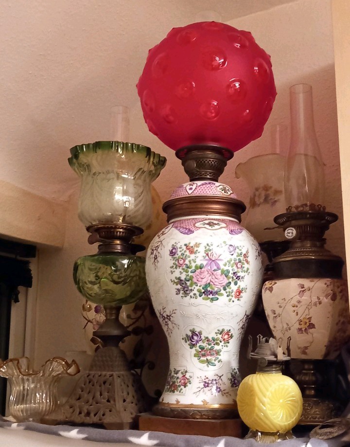 GIANT Antique Cranberry Red Frosted Dimple Optic Duplex Oil Lamp Shade, 4 Inch