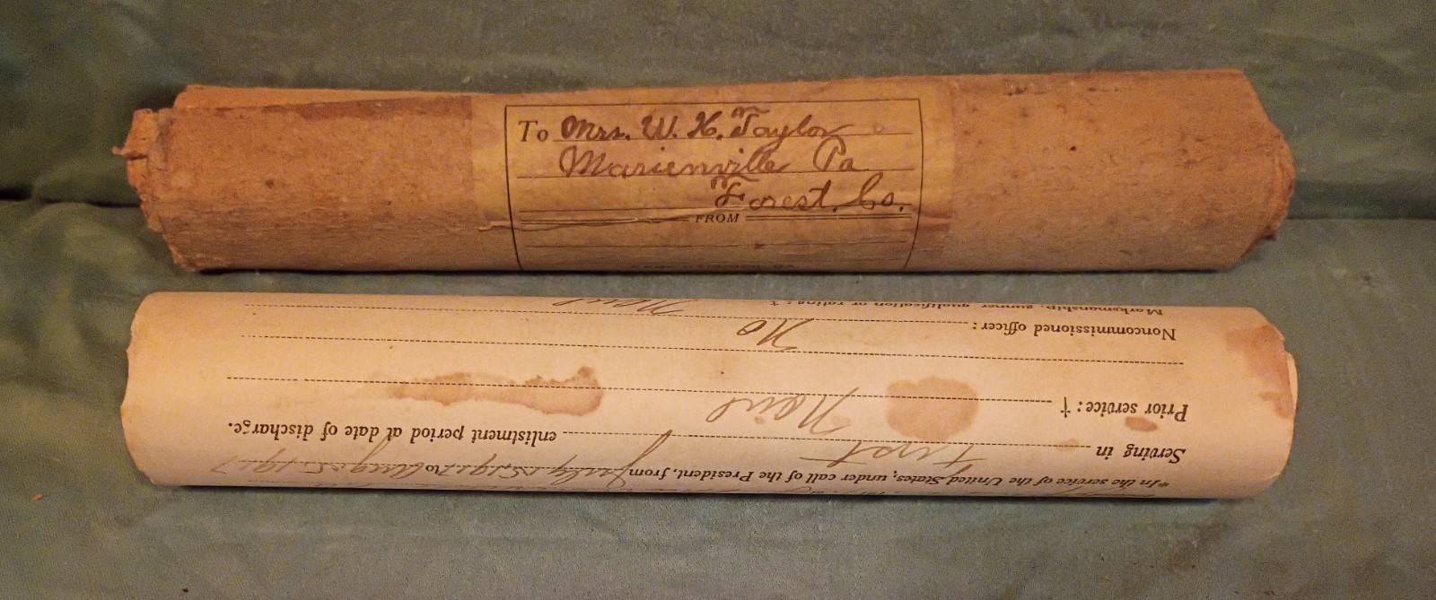 1917 US Army National Guard Honorable Discharge Certificate Marienville PA