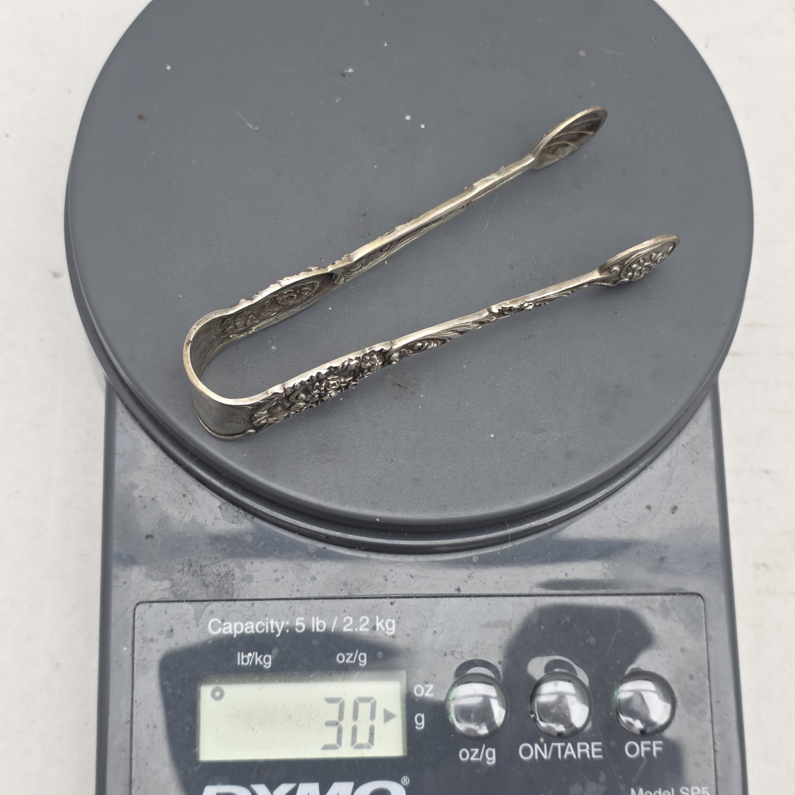 Antique German 830 Silver Sugar Tongs - Ornate Hildesheimer Rose Pattern - 4"