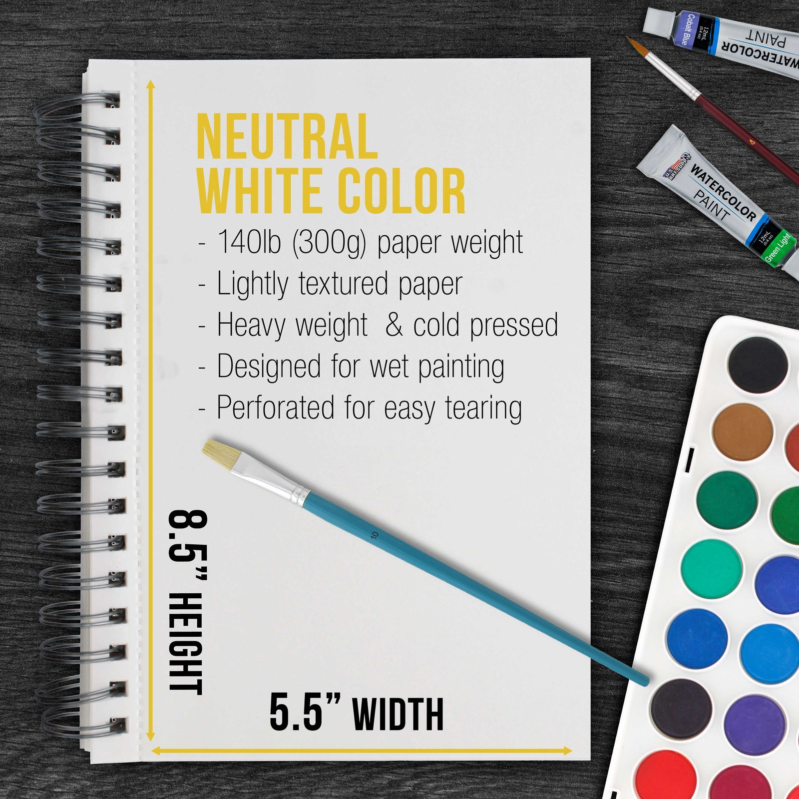 5.5" x 8.5" Watercolor Painting Paper Pads, 3 Pads, 30 Sheets Each, 140lb 300gsm