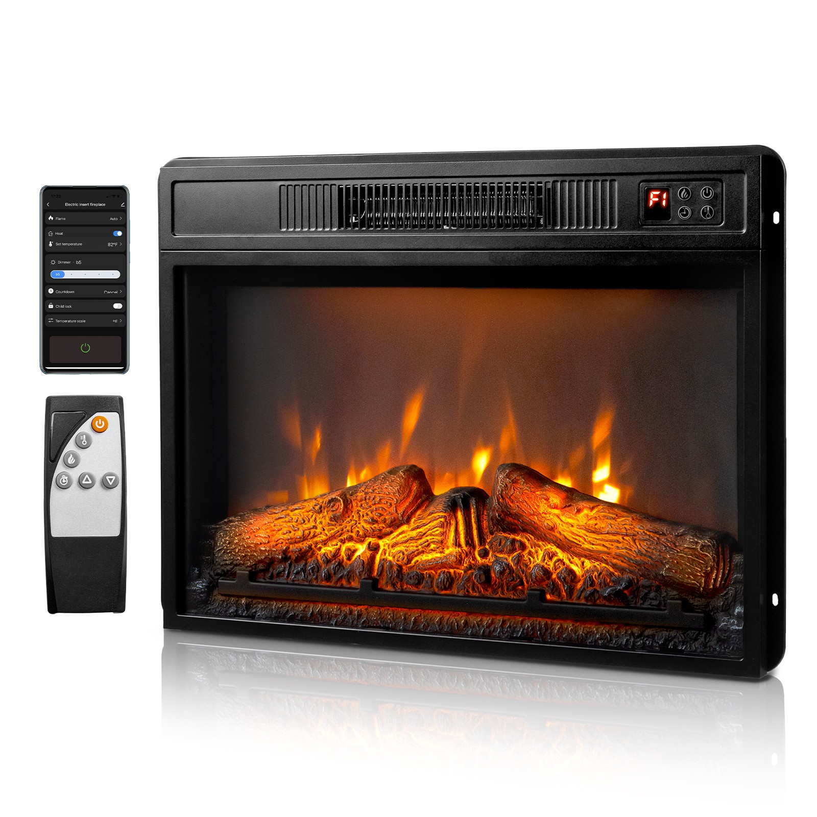 23" Embedded Electric Fireplace Insert Heater 6 Colors Realistic Flame Remote