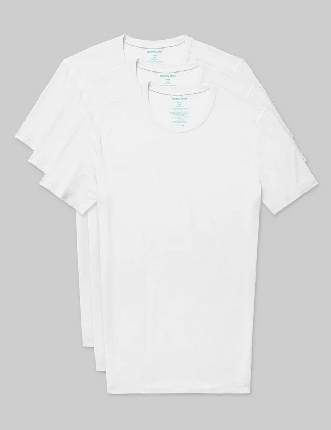 Tommy John Men's White 3 Pack Second Skin Modal Crewneck Undershirt, Large (L)