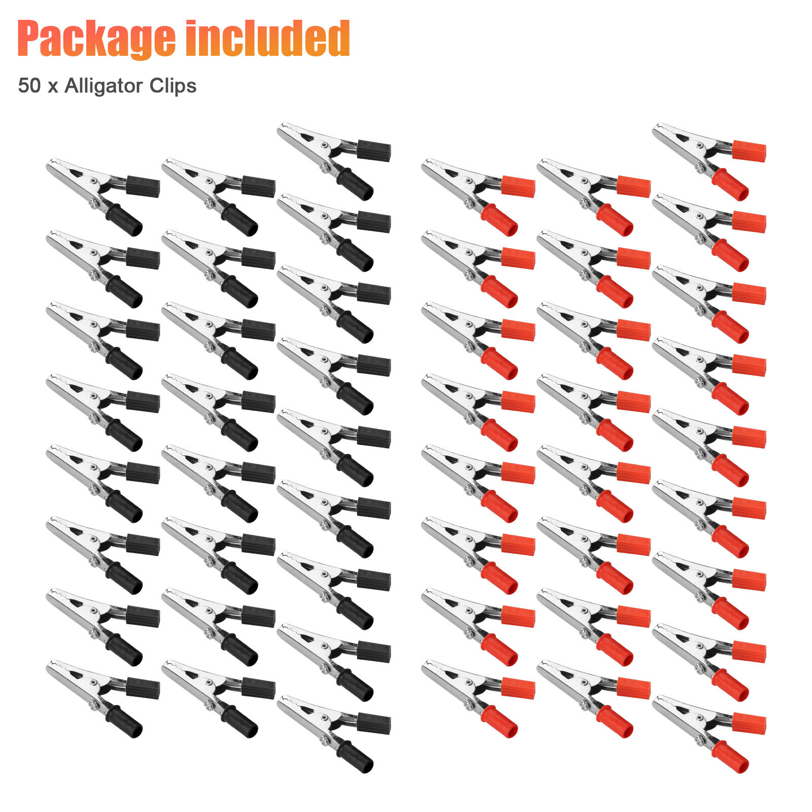 50Pcs Electrical Test Clamps Metal Alligator Clips with Red & Black Handle Bulk
