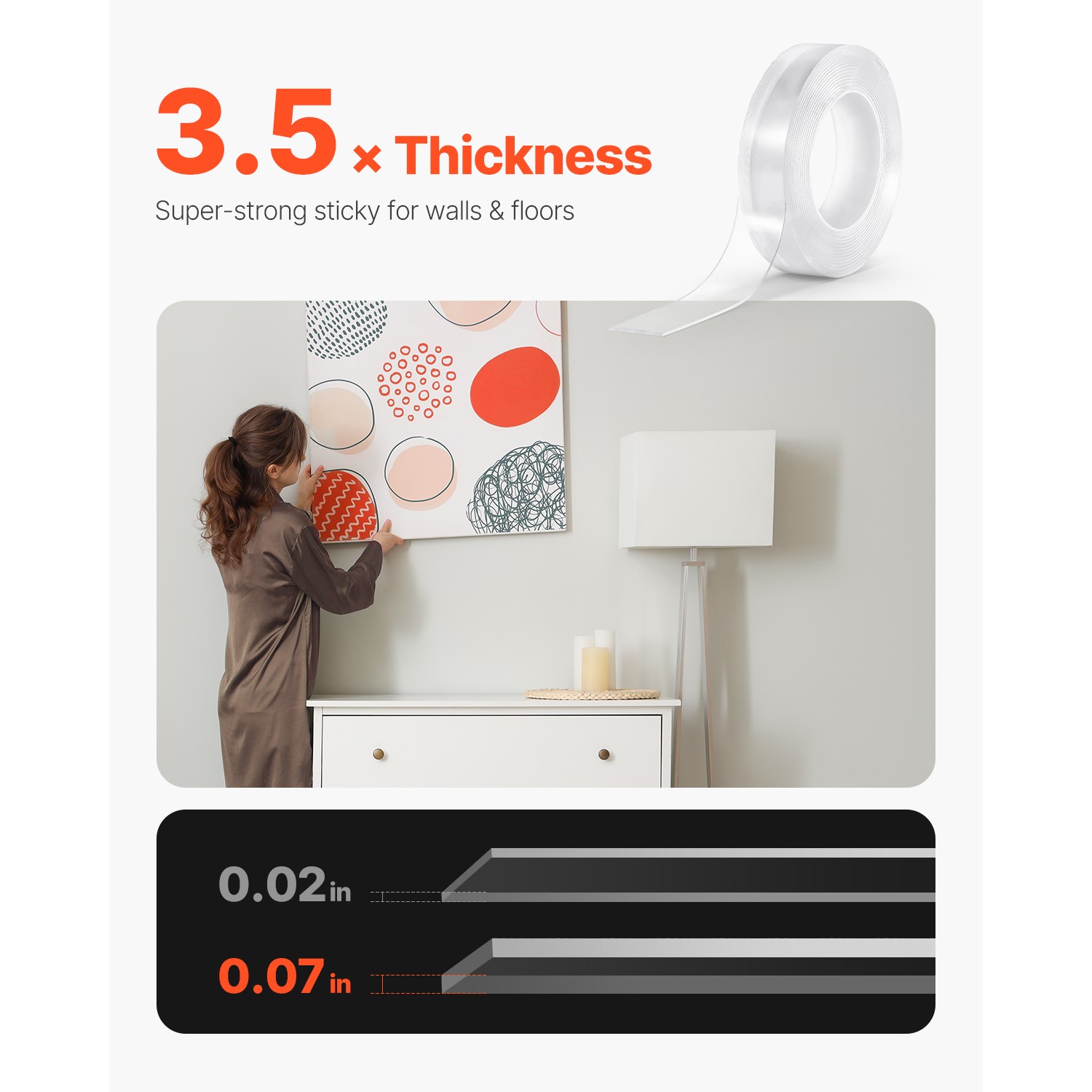 Double Sided Tape Heavy Duty 16 ft Long Nano Mounting Tape Clear Wall Car