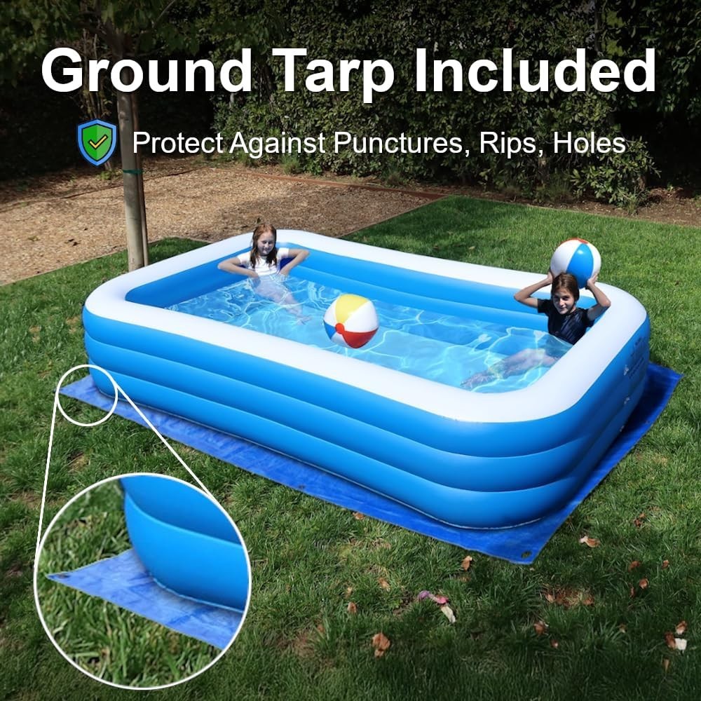 Inflatable Pool for Adults 10' x 6' - Bundle (Ground Tarp and Electric Pump Incl