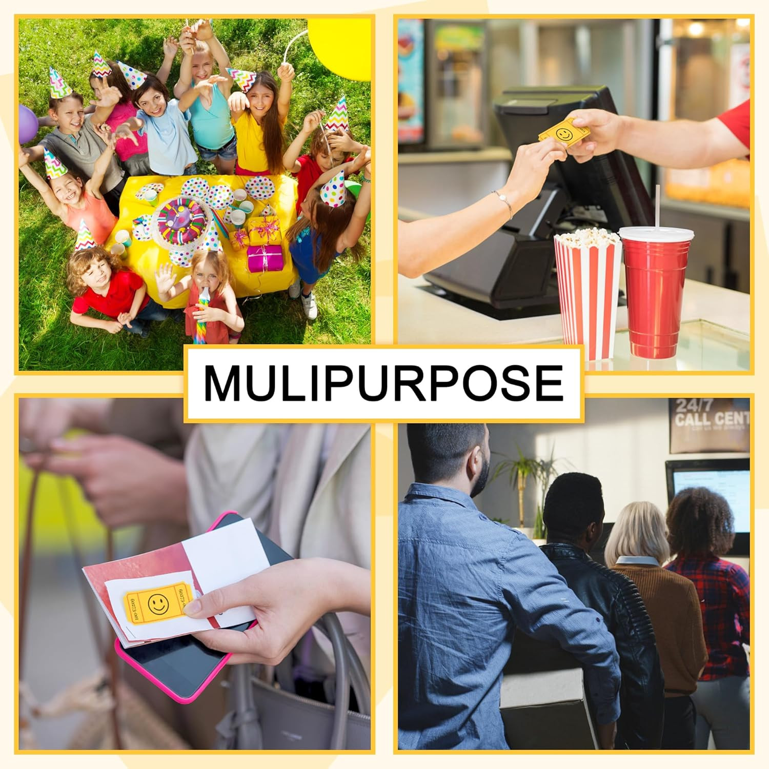 500 Raffle Tickets, Smile,Yellow(6 Color Selection), Single Roll, Ticket for Eve