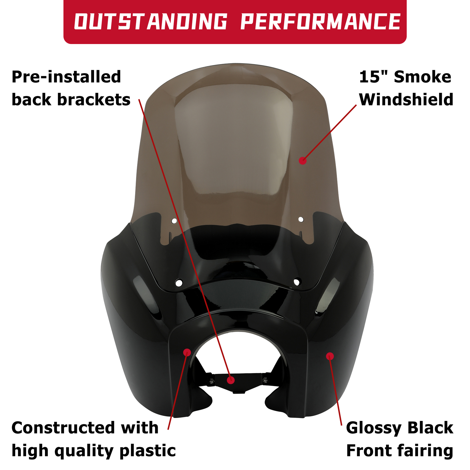 Front Fairing 15'' Smoke Windshield For Harley Dyna Wide Glide Fat Bob T-Sport