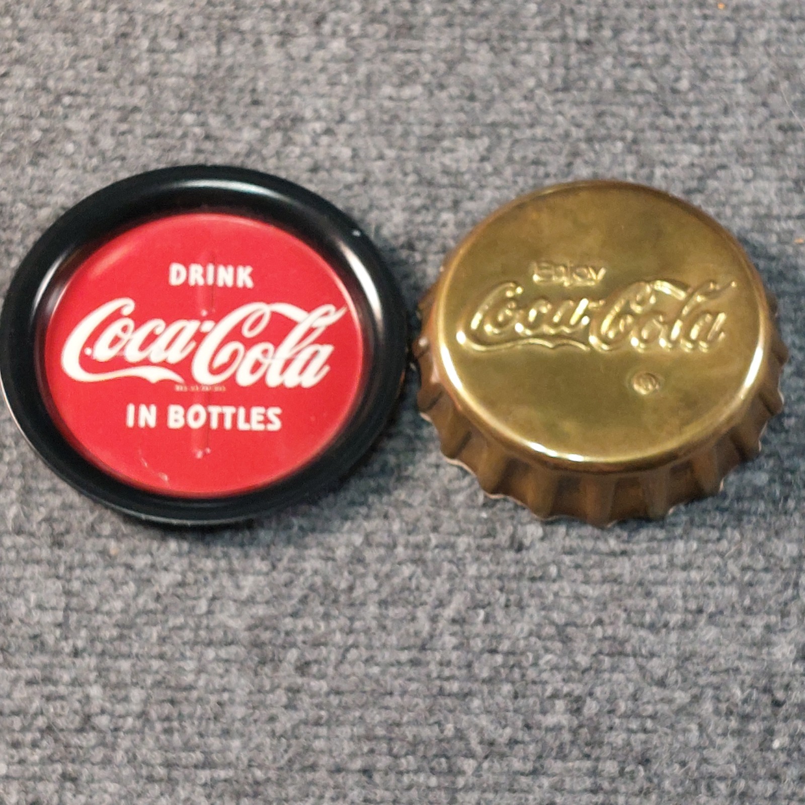 Vintage Coca Cola Brass Bottle Cap Paperweight & 1993 Coaster Drink in Bottles
