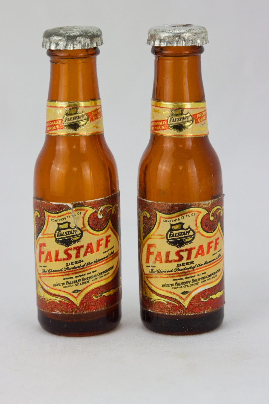 Falstaff Beer Salt & Pepper Shakers, Glass, Vintage