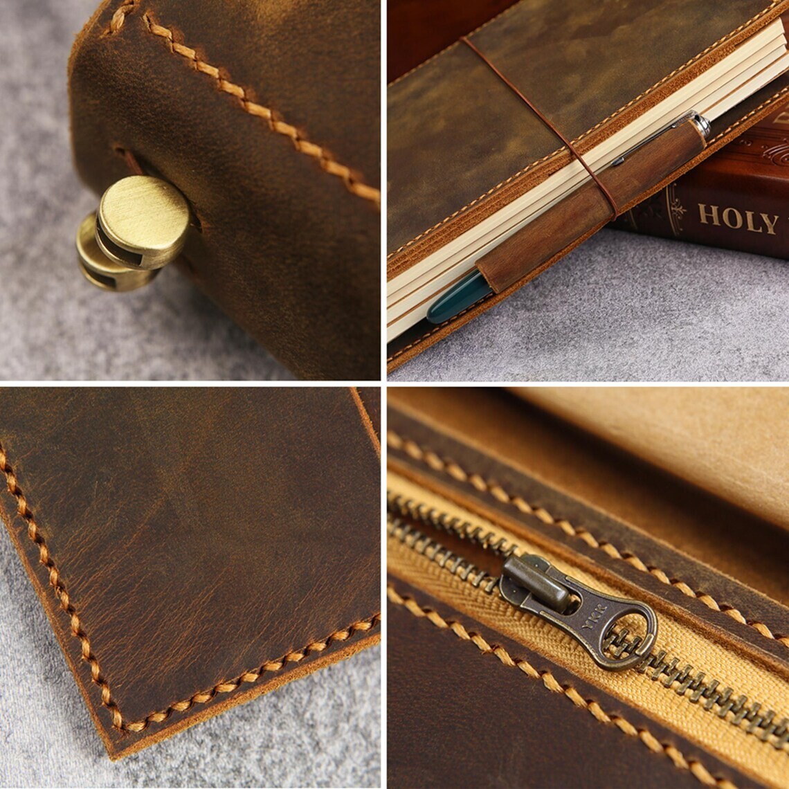 Personalized genuine leather travel journal A5 refillable notebook organizer