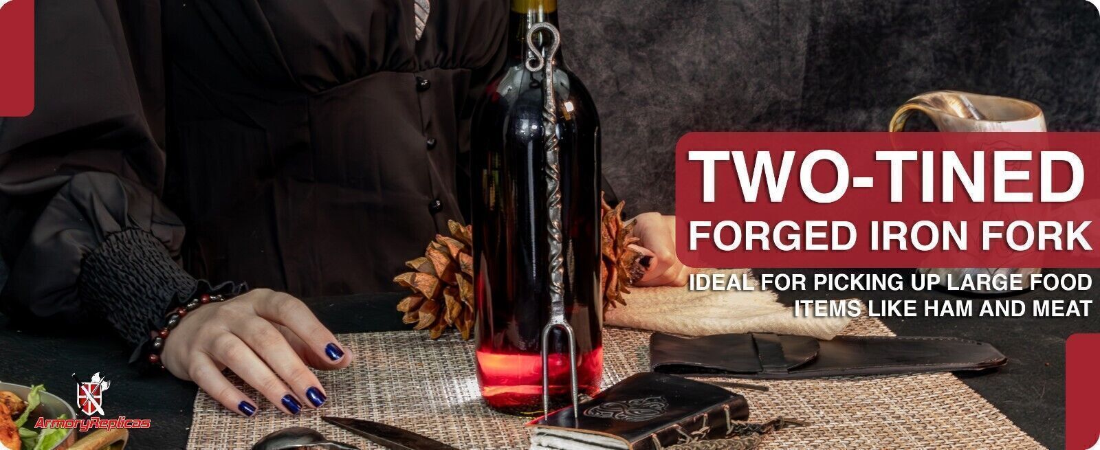 HAND FORGED FUNCTIONAL IRON MEDIEVAL INSPIRED CAMPING PARTY 3 PIECE UTENSIL SET