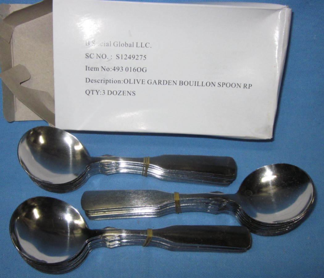 a Box of 36 Global LLC Olive Garden Bouillon Spoons
