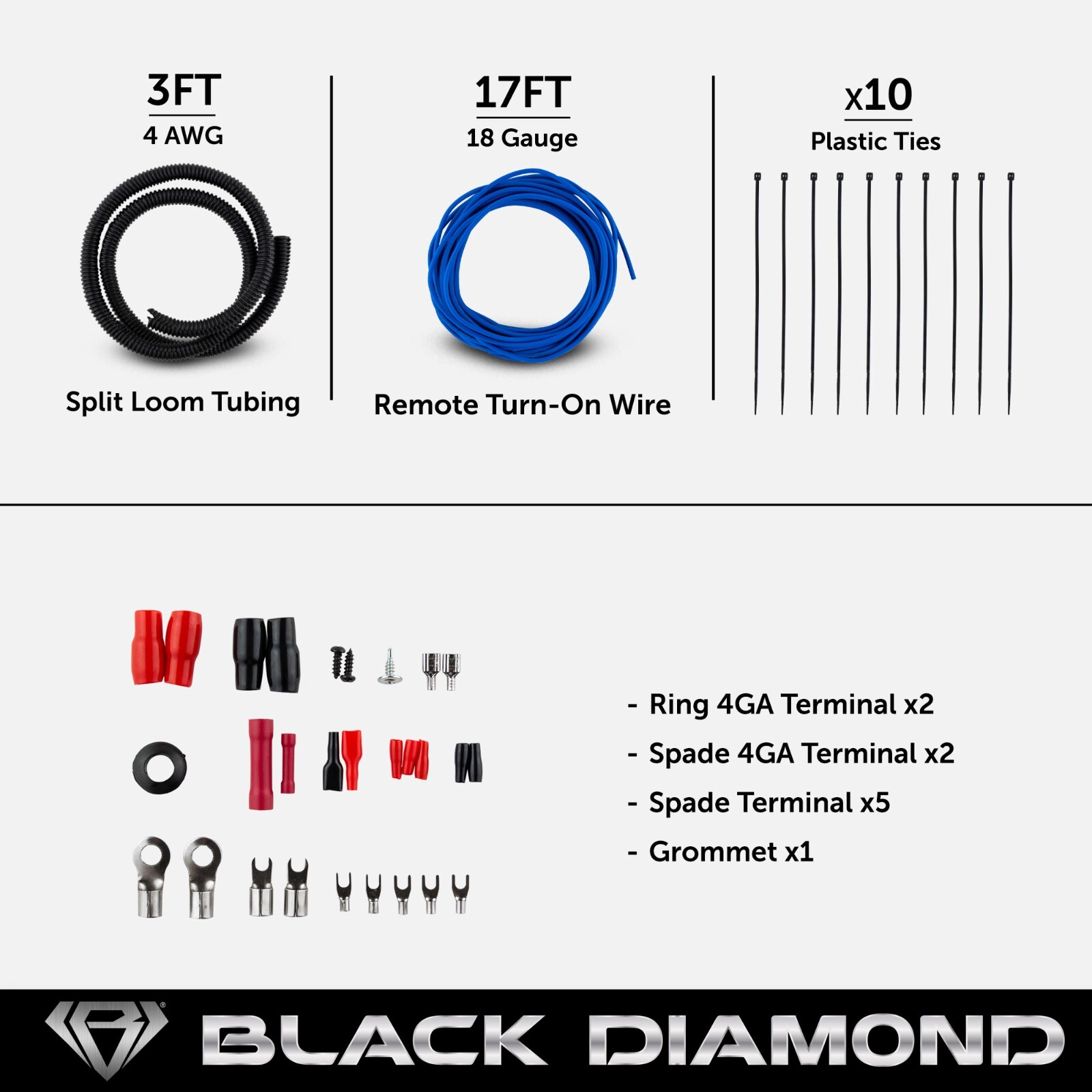Black Diamond DIA-AK4 Amplifier Wiring Kit 4-GA (Up to 1680W), Amp Wire Kit