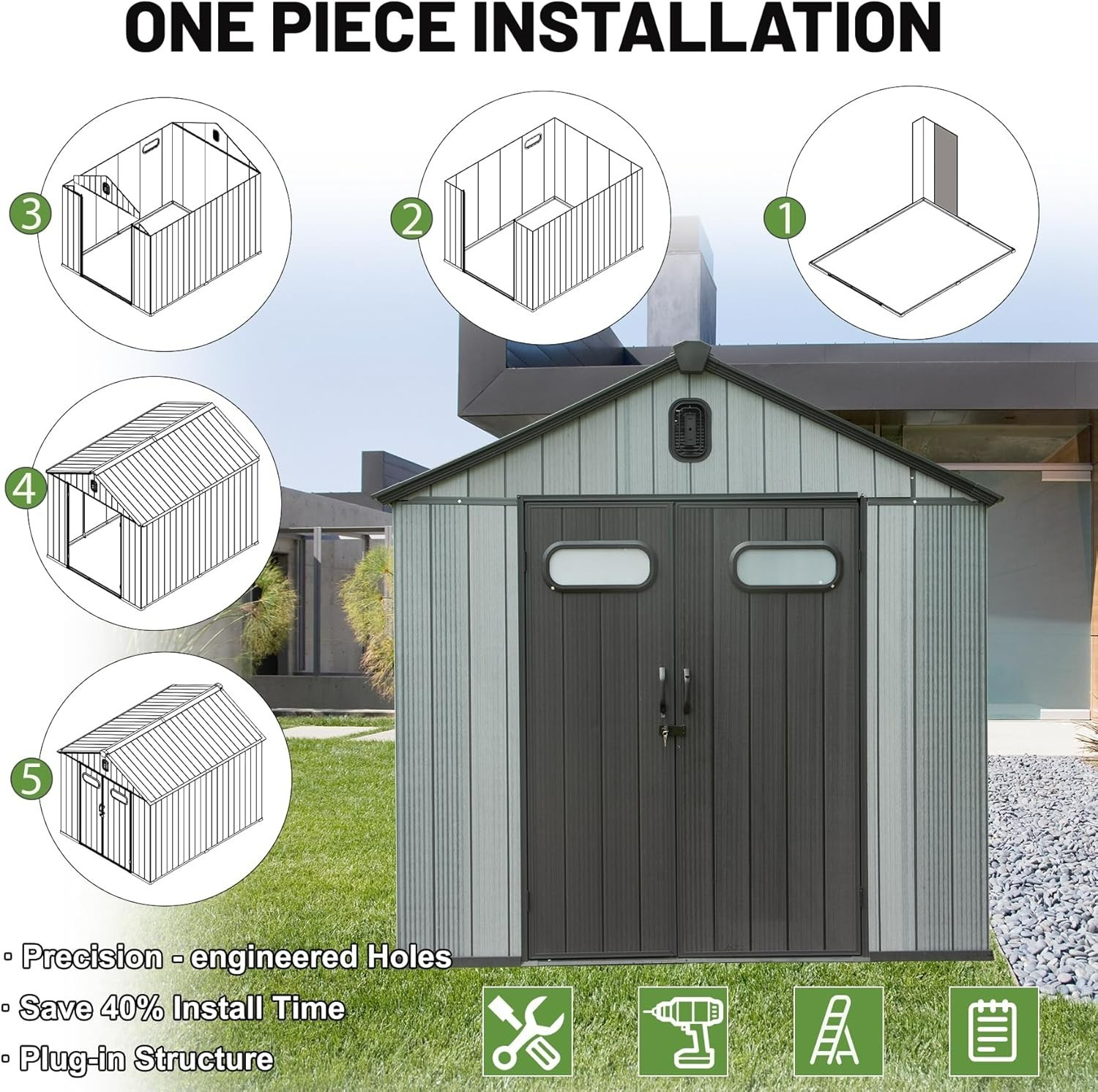 Domi 8'X8' Outdoor Resin Storage Shed,Plastic Garden Shed w/Lockable Door