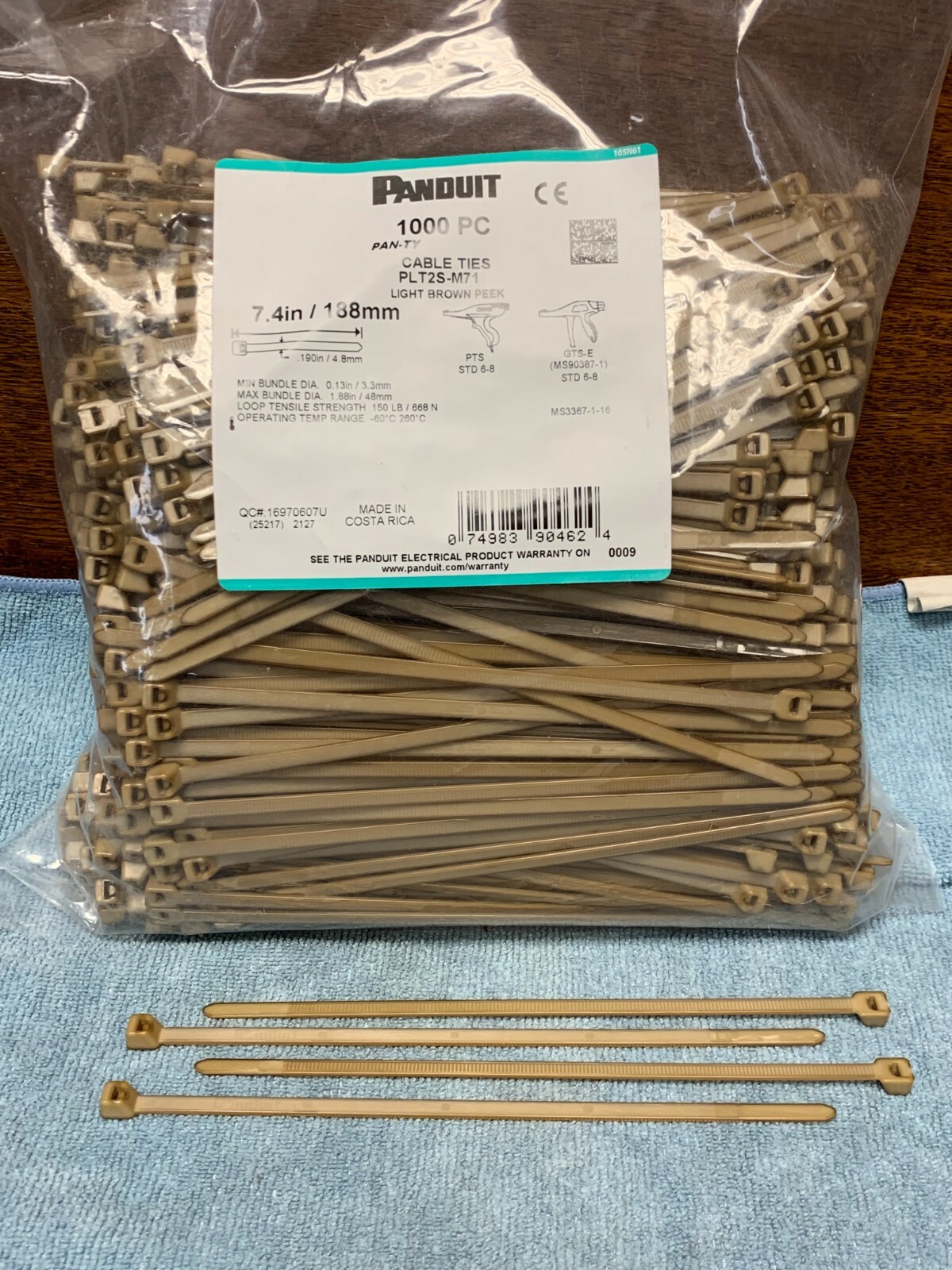 PEEK Cable Ties, High Heat 500F, Polyetheretherketone, sold in lot of 5 ties.