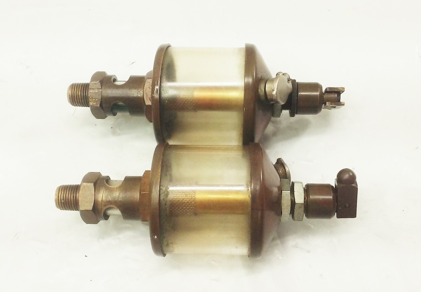 Vtg Antique Brass & glass Factory Machine Hit Miss Oiler Lubricator SET LOT