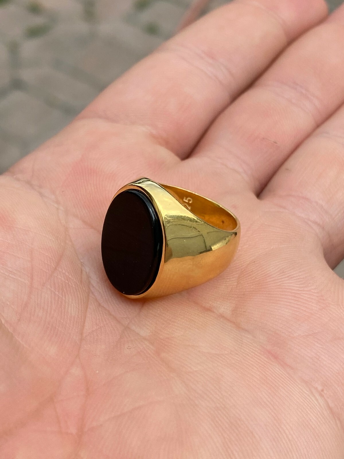 Men's 14k Gold Plated Solid 925 Sterling Silver Black Onyx Signet Ring Size 7-13