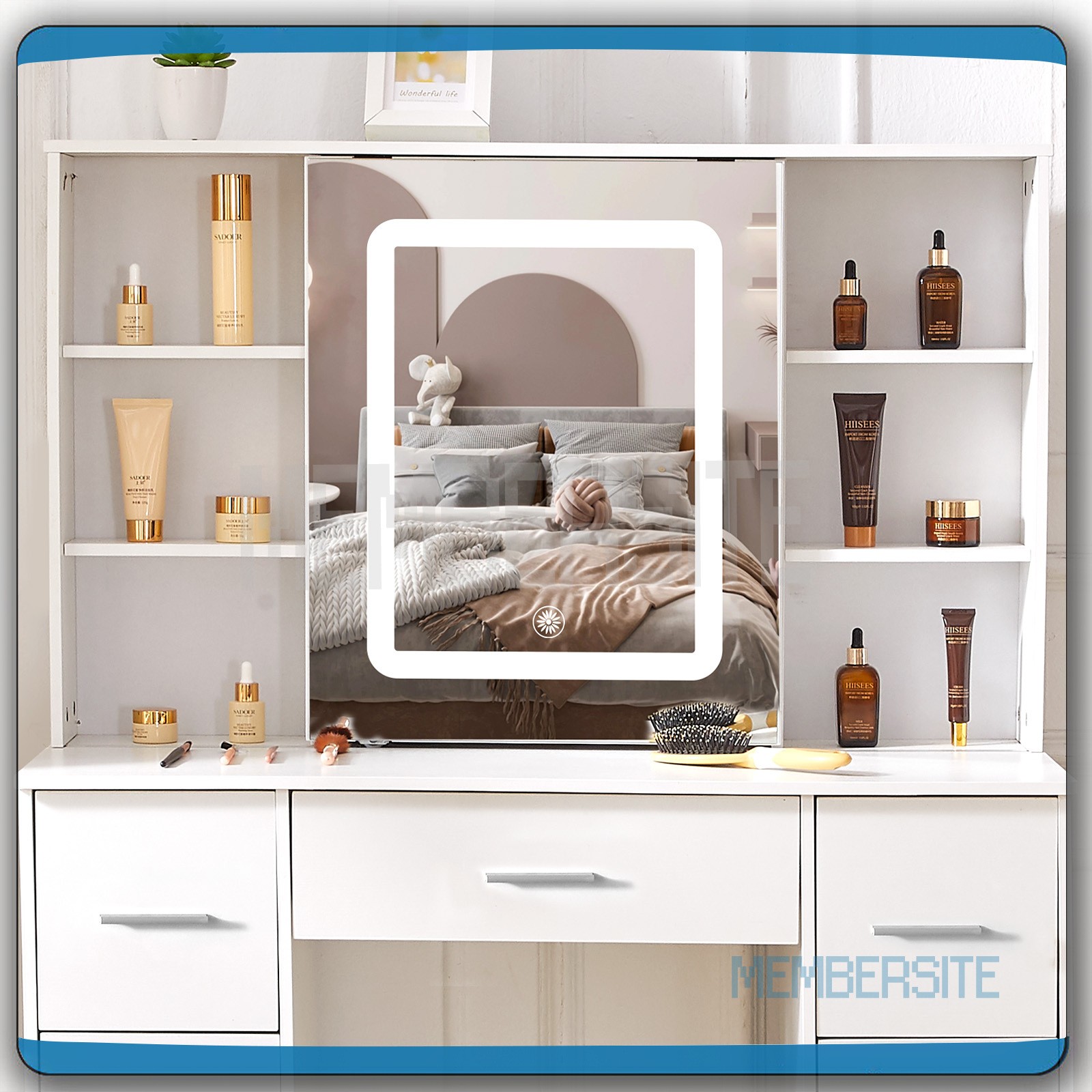 NEW Makeup Vanity Table With Smart LED Sliding Mirror & 10 Shelves Dressing Desk