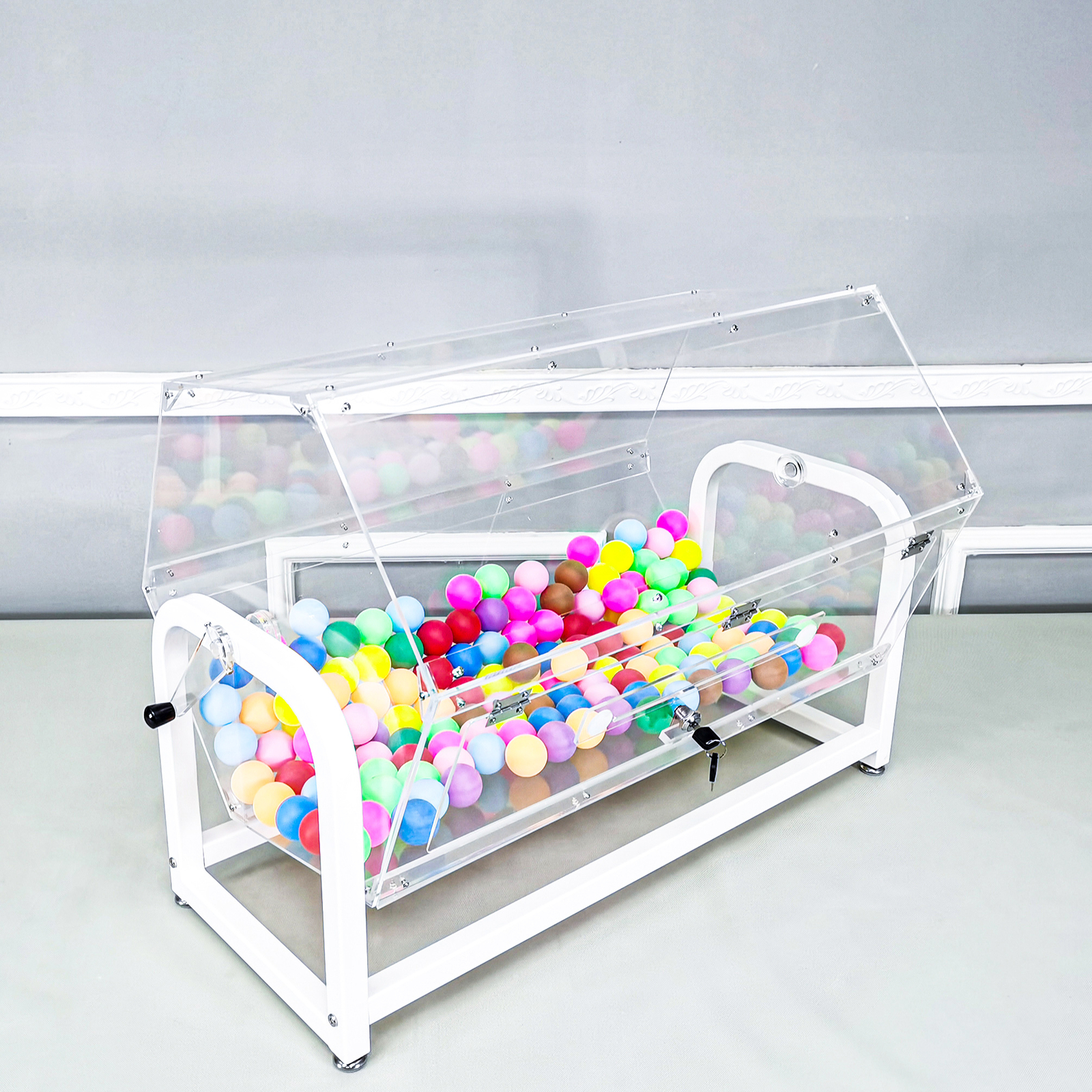 30x18x20" large Clear Acrylic Raffle Drum Metal Stand, Lucky Draw Ticket Box