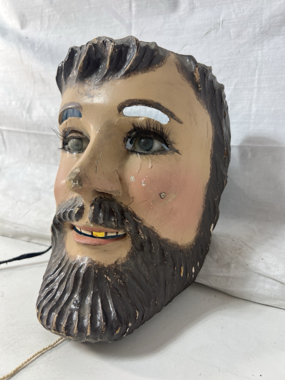 Mexican Folk Art Catrine Dandy Mask w/ Glass Eyes Moving Eyelids Gold Tooth