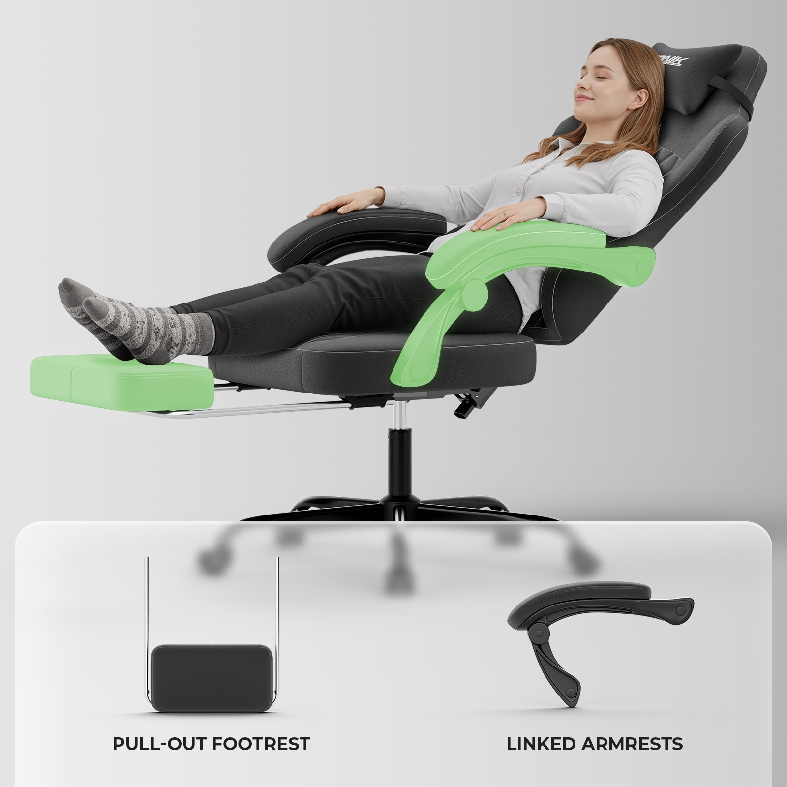 Gaming Chair with Footrest and Lumbar Support Height Adjustable Gaming Chair