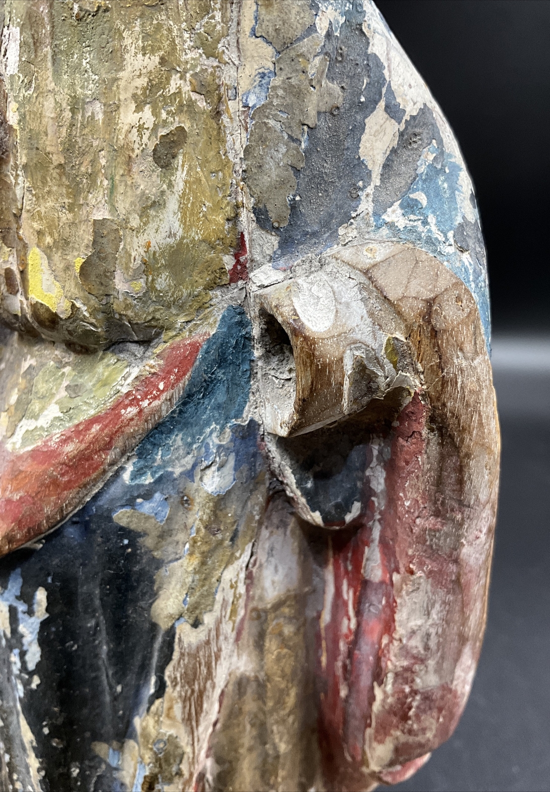 ANTIQUE CARVED WOOD FIGURE SANTA ROSA SAINT ROSA LIKELY SPANISH POSSIBLY 18TH C.