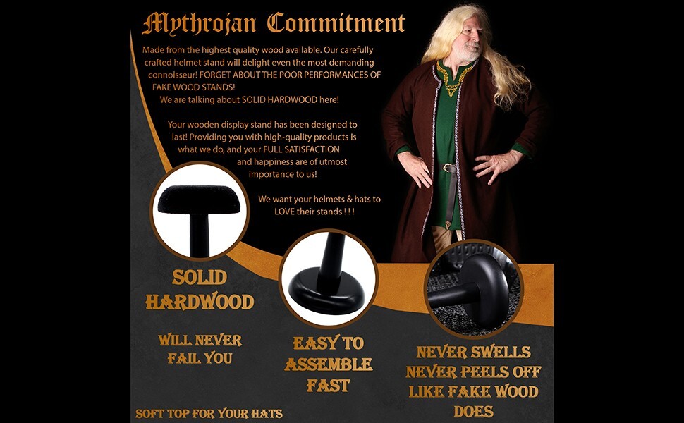 Medieval Helmet Stand Wooden Display Armor Holder Viking Knight Headwear Black