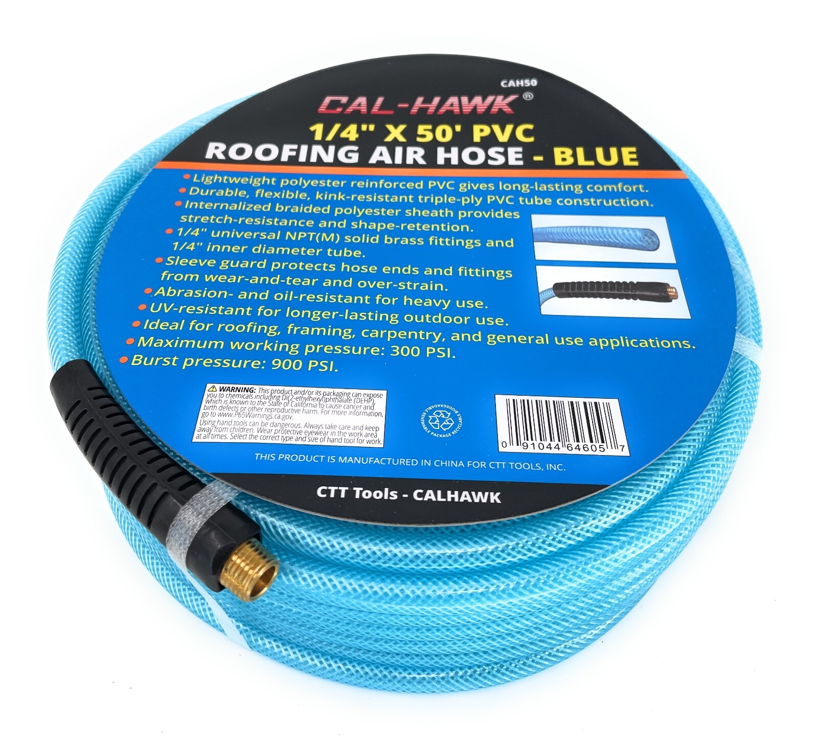 1/4" X 50' Air Hose 50 FT Flexible Braid Roofing Clear Blue PVC NPT 300 PSI