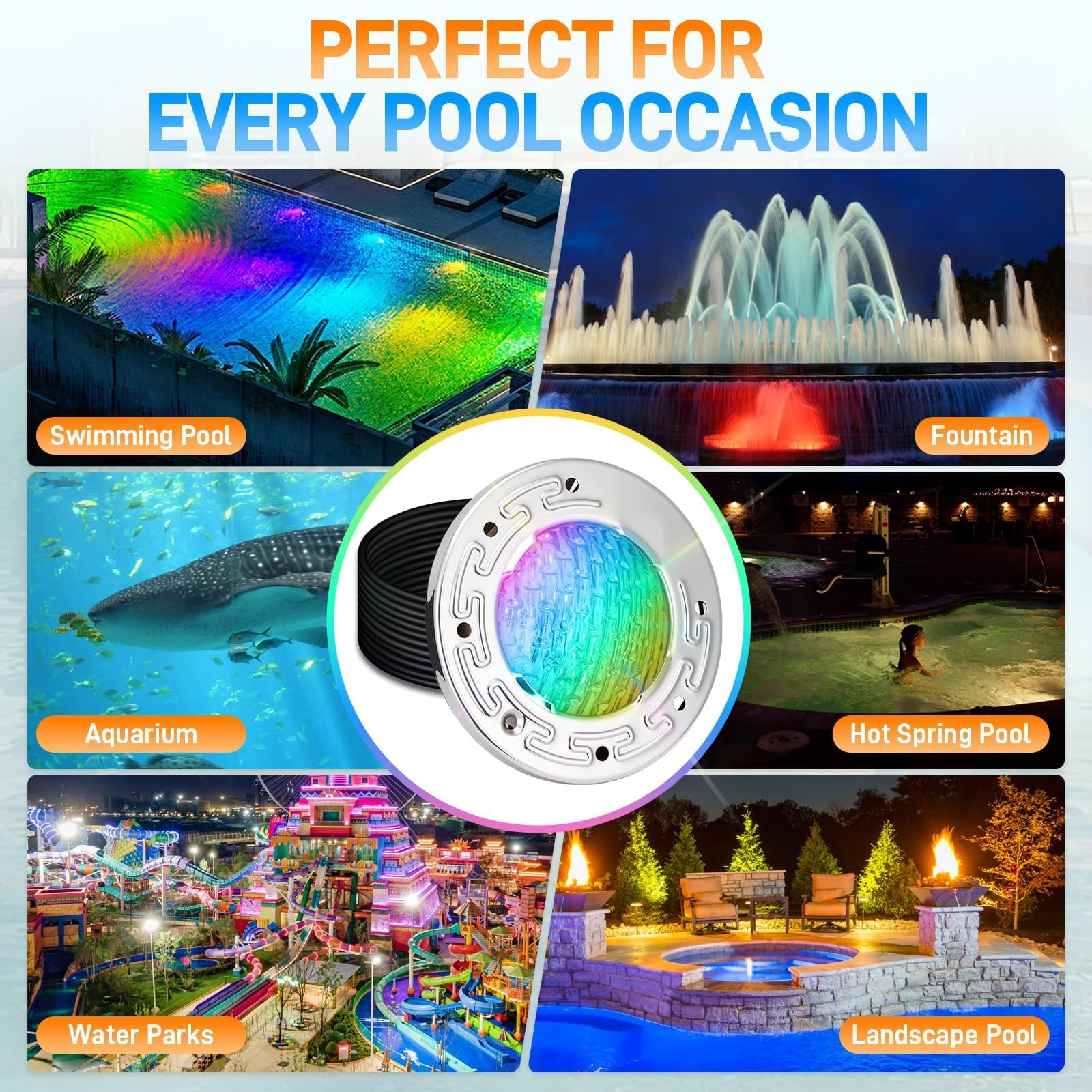 6 Inch LED Pool Light for Inground Pool w/Controller 15W RGB Swimming Pool Light