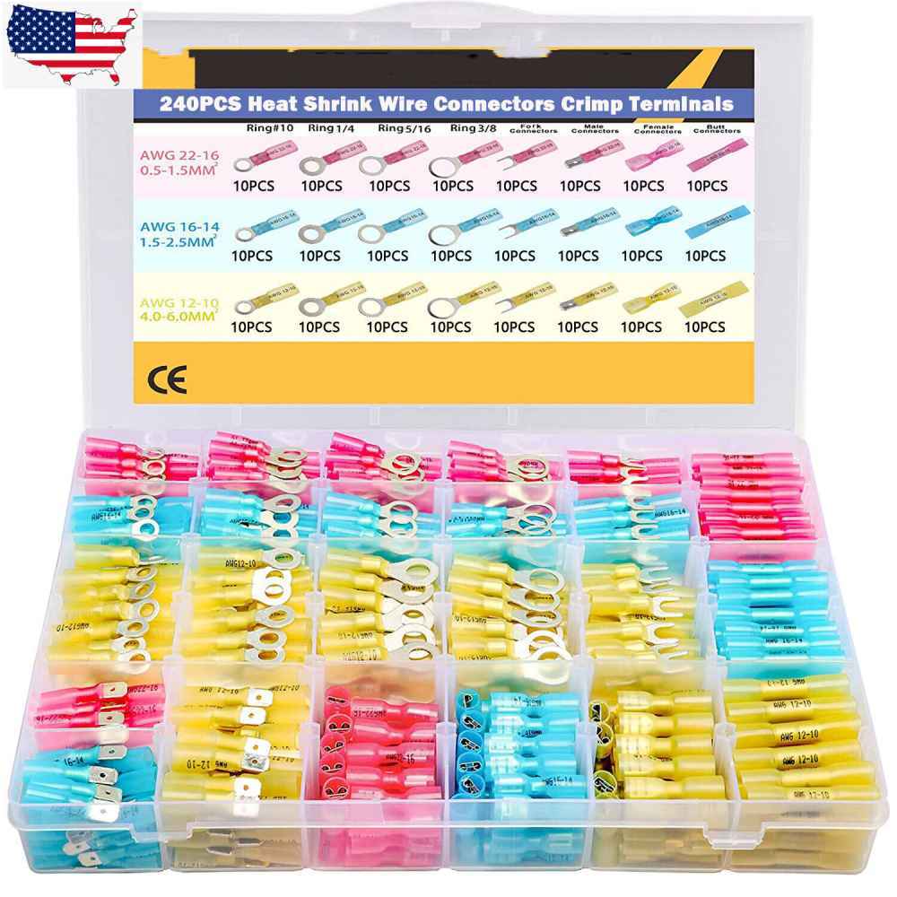 240pcs/Set Heat Shrink Marine Automotive Terminals Waterproof  Wire Connectors