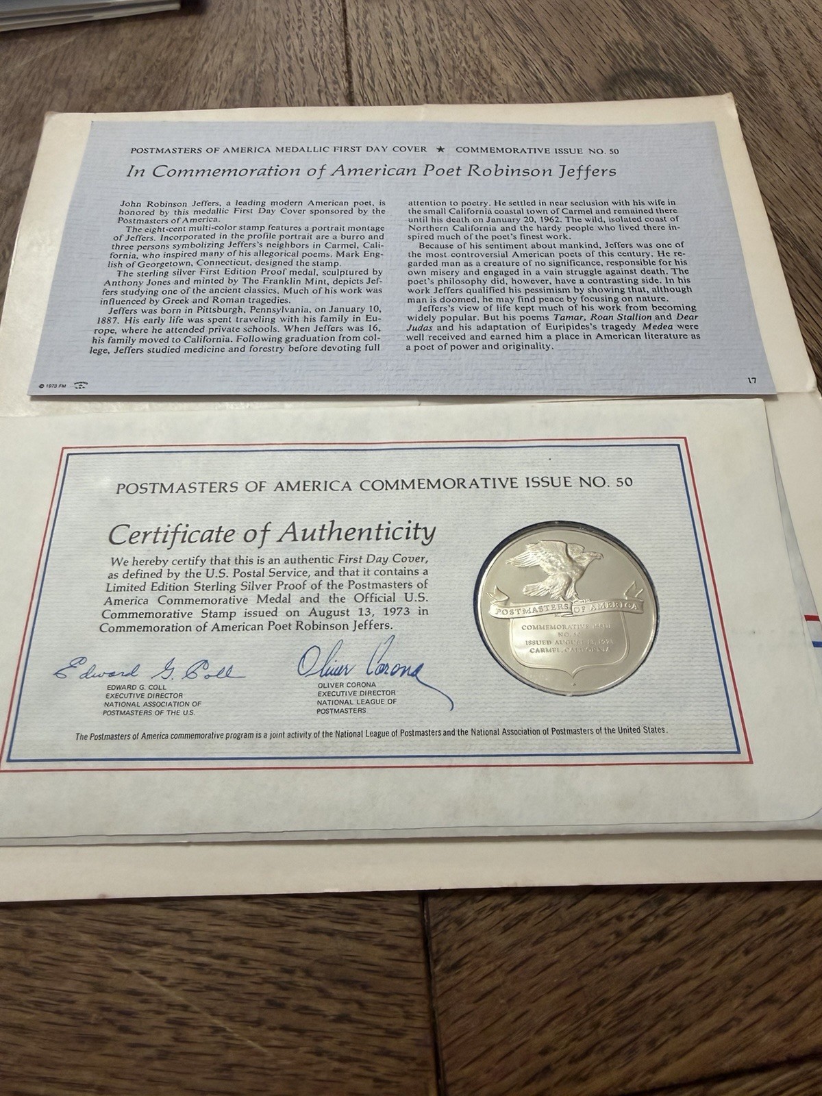 (5) postmasters of america medallic first day covers.