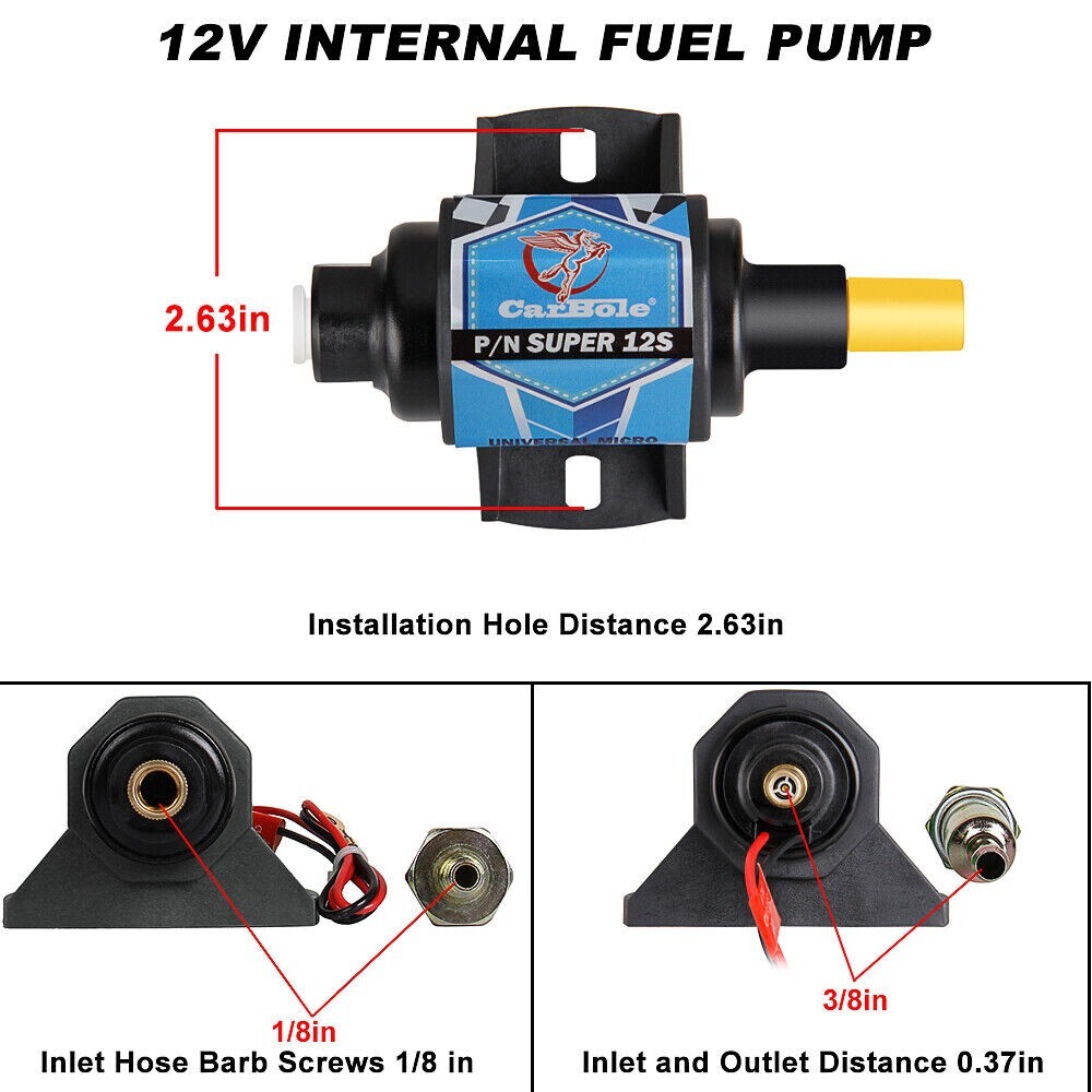 Universal Electric Fuel Pump Carburetor 12V Gas Diesel Inline Pump 35 GPH 5-9PSI