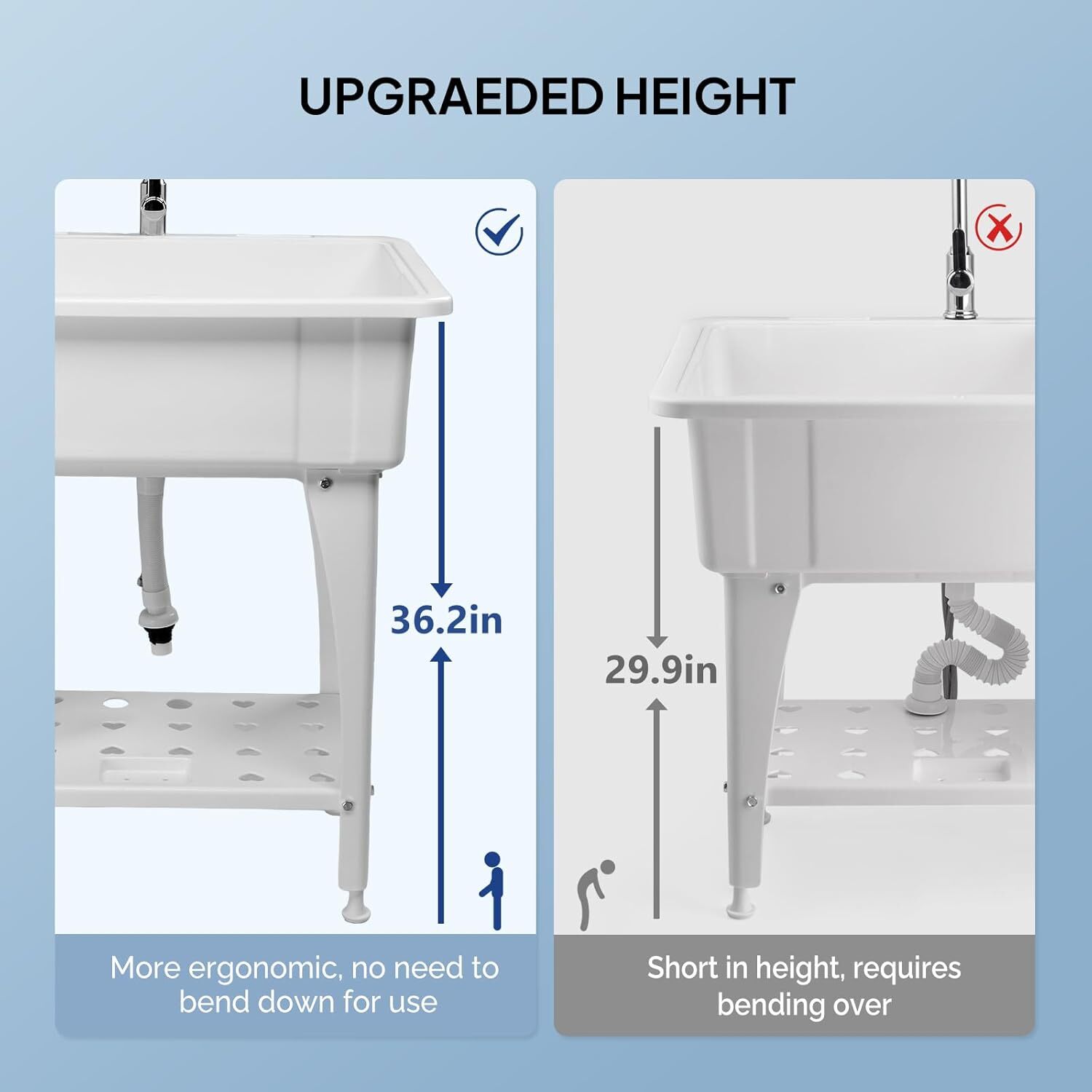 Upgrade Height Utility Sink Laundry Tub Freestanding Utility Sink with Faucet