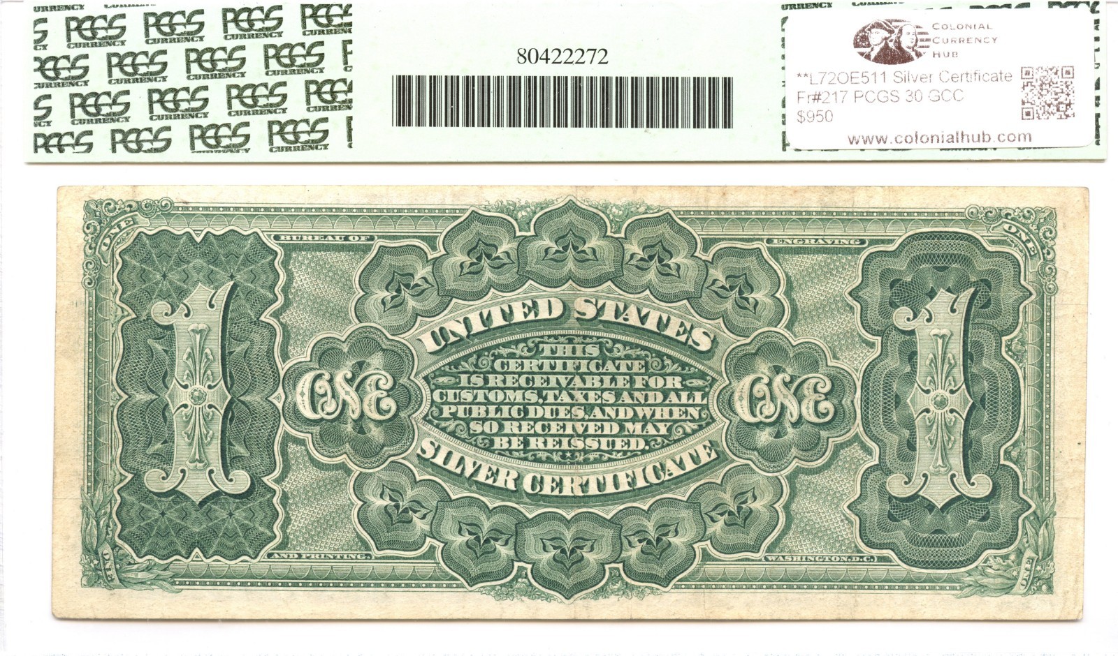 1886 $1 Silver Certificate Fr#217 PCGS VF-30 GCC Green *Martha*