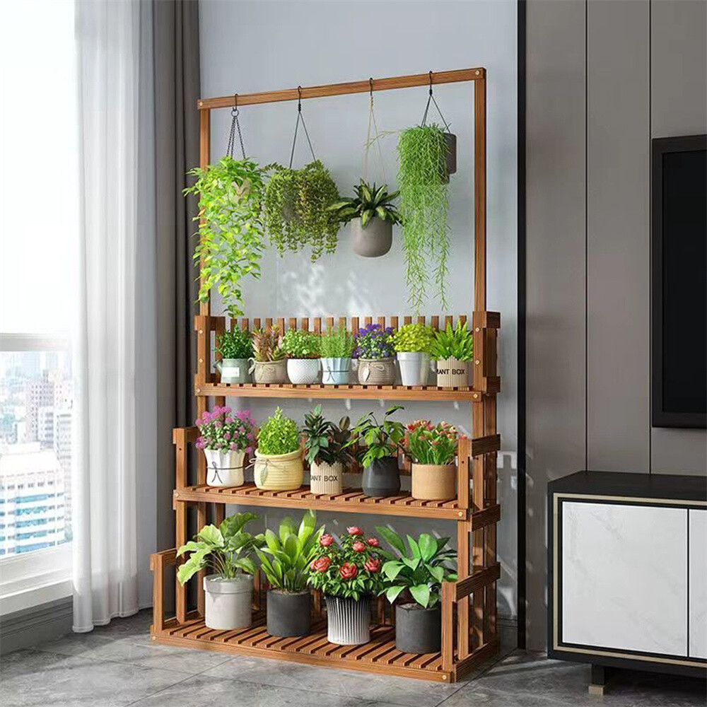 3 Tier Plant Shelf Hanging Bar Plant Stand Flower Rack for Garden Patio Balcony