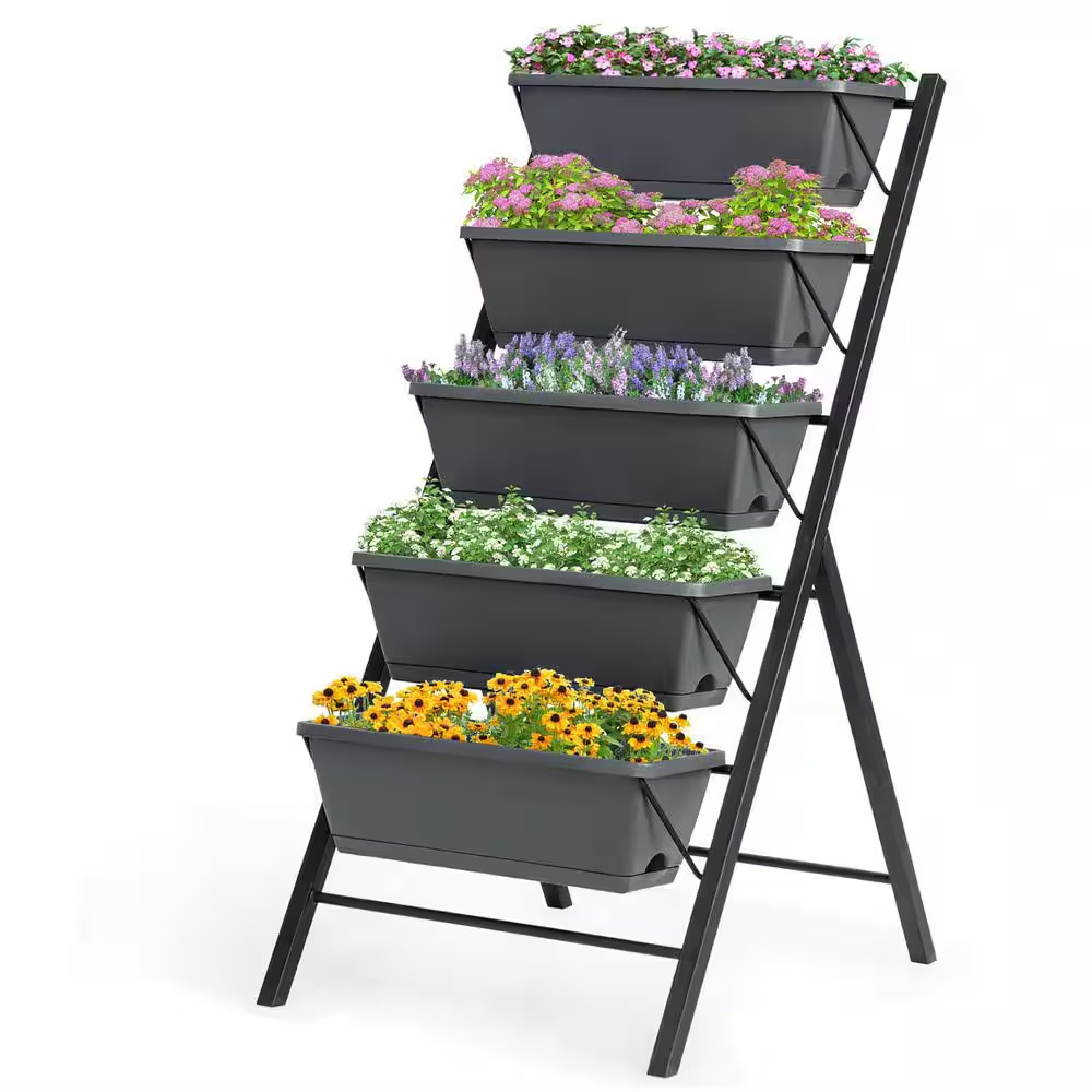 22.5 In. L X 27 In. W X 45 In. H Black Plastic Vertical Raised Bed 5-Tier