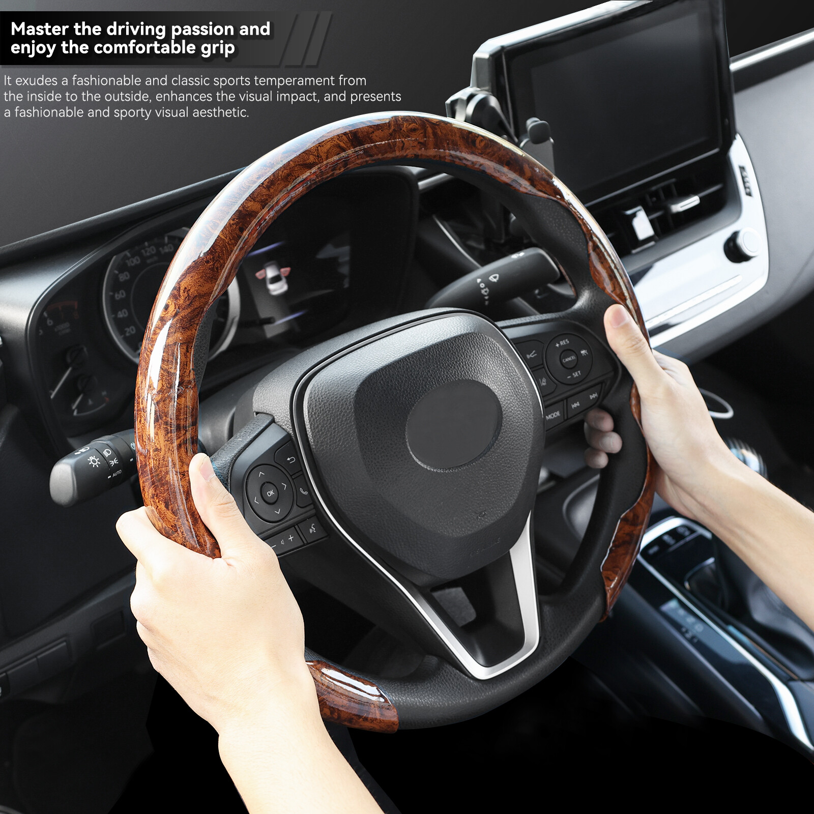 Car Steering Wheel Cover Mahogany Wood Grain Interior Accessories Universal Wrap