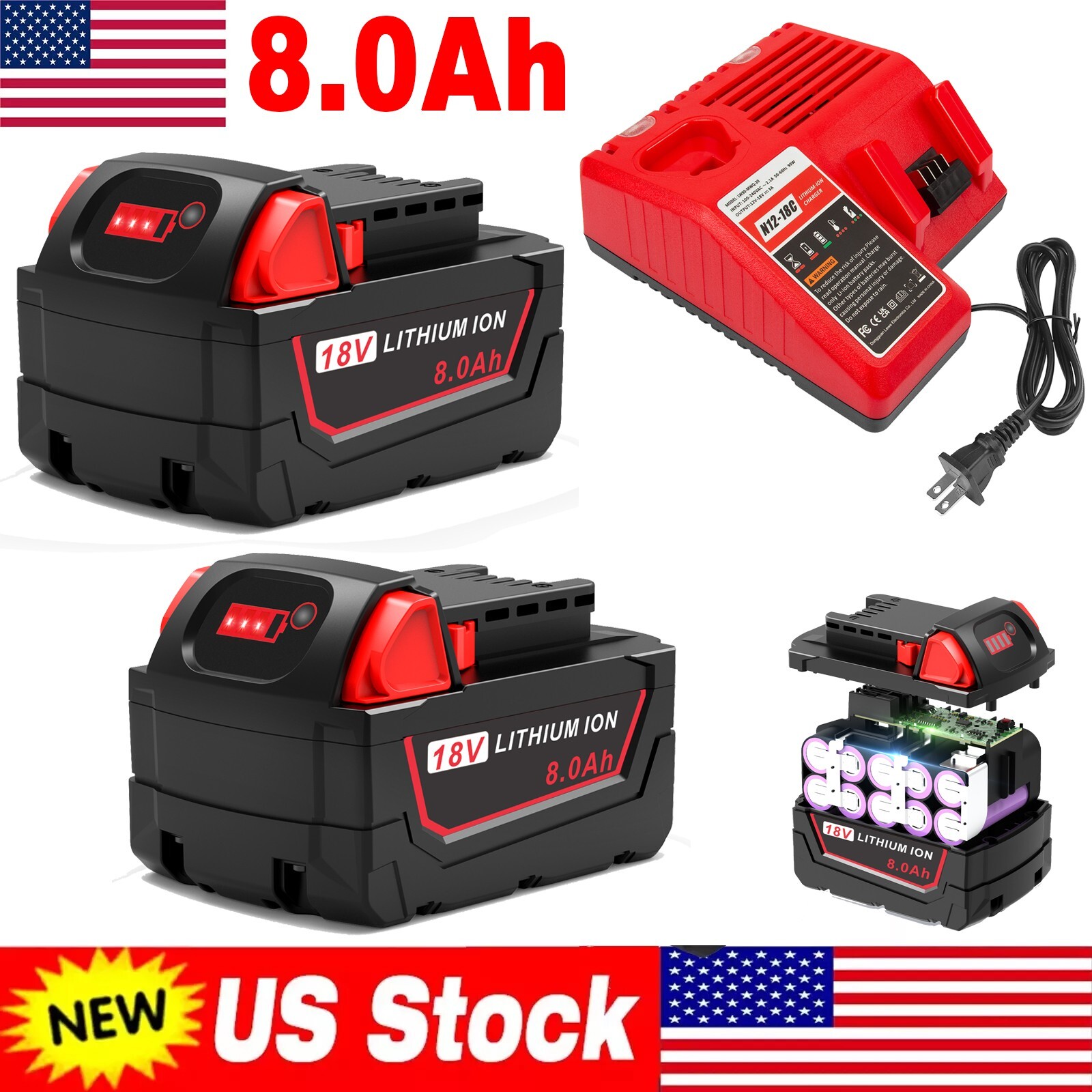 8.0AH Battery For Milwaukee For M18 18V Lithium-ion Extended Capacity 48-11-1860