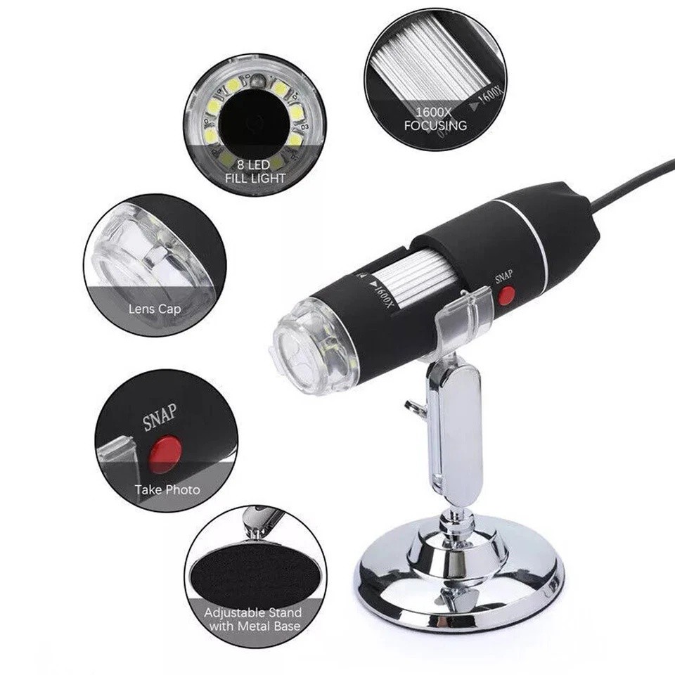 1600x Zoom 8 LED HD USB Microscope Digital Magnifier Endoscope Video Camera US
