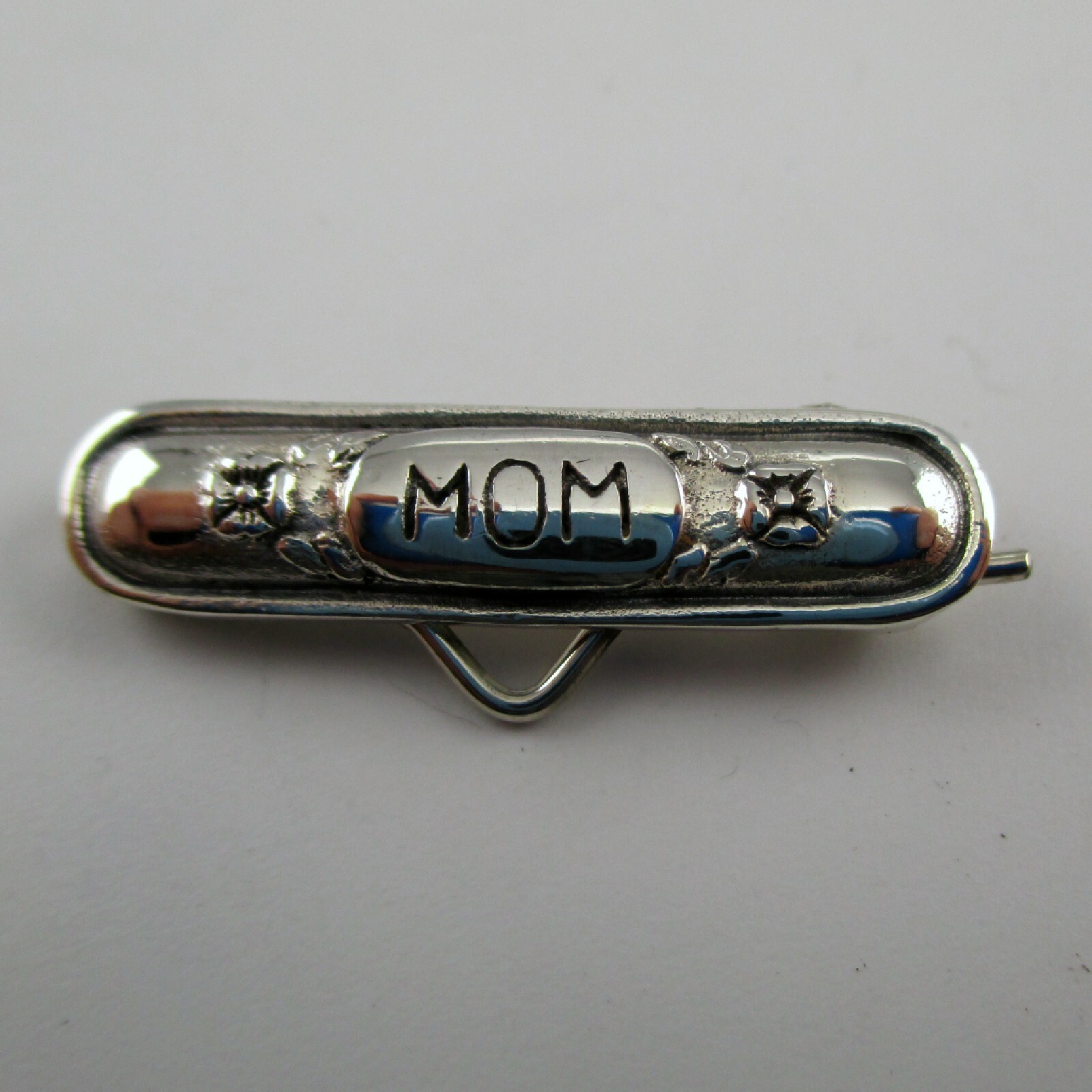 Sterling Silver MOM Charm Pin BROOCH Charm Holder BAR PIN Vintage NEW Nice!