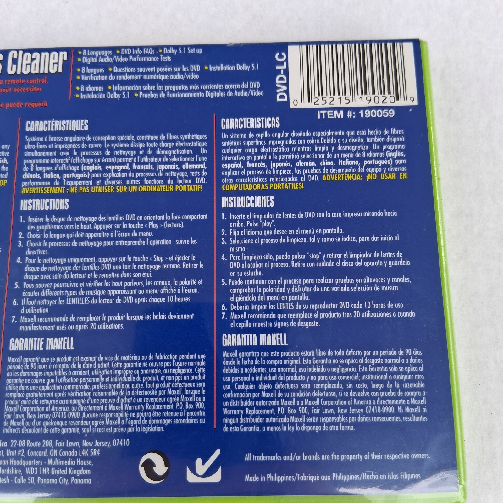 Maxell DVD Lens Cleaner Thunderon Brush System Home Theater Set-up DVD-LC 190059