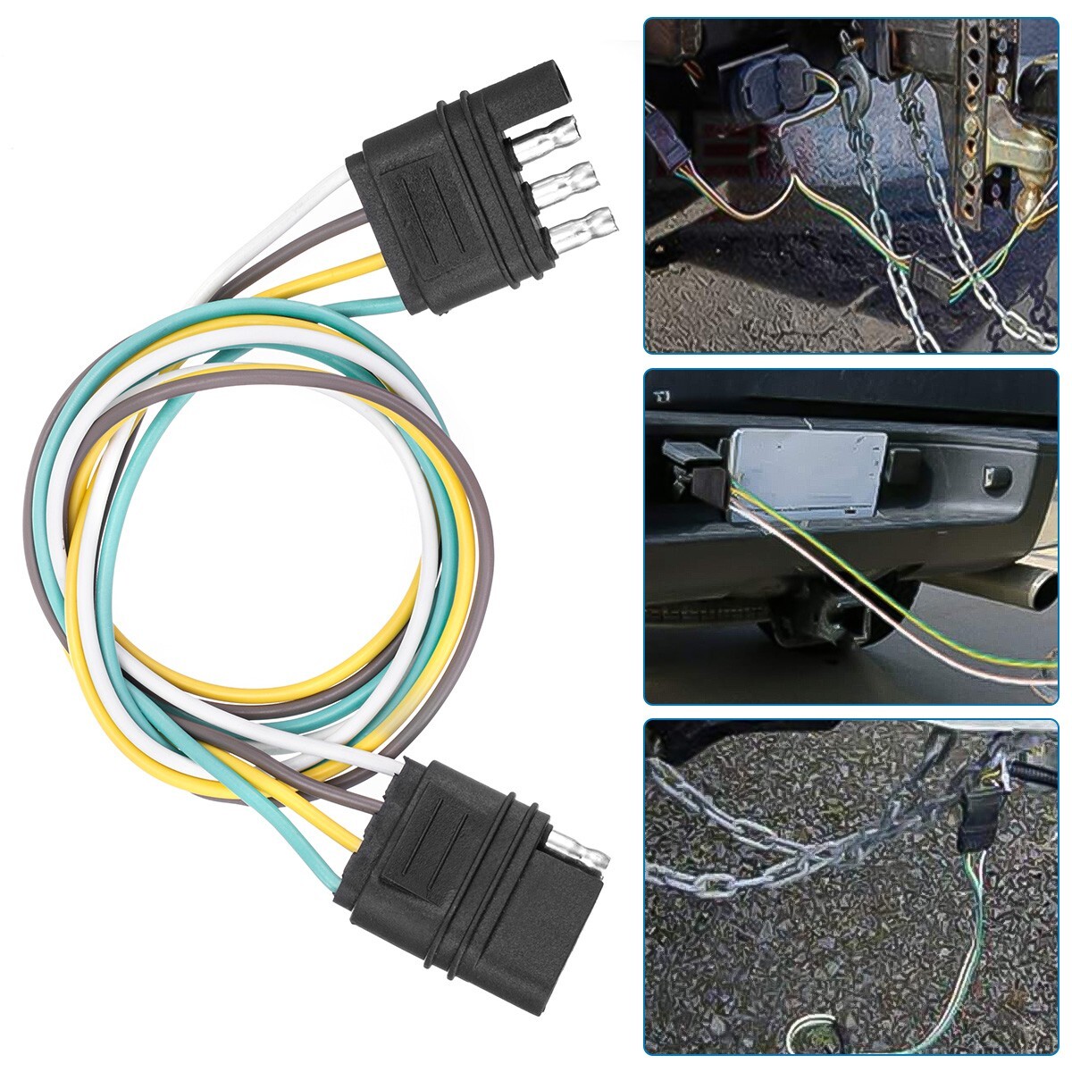 2X 4-Pin Plug Trailer Light Wiring Harness Extension 18 AWG Flat Wire Connector