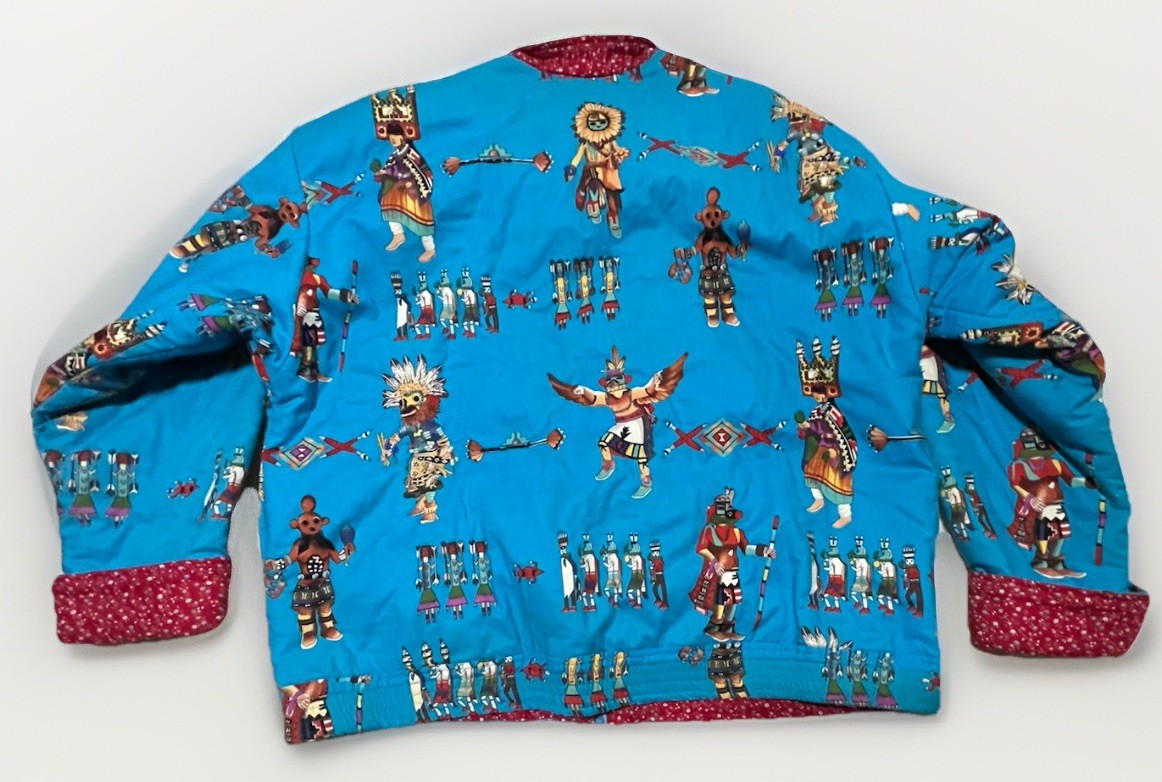 Native American Hopi Beaded Kachina Dolls Quilted Jacket Size XL Handmade