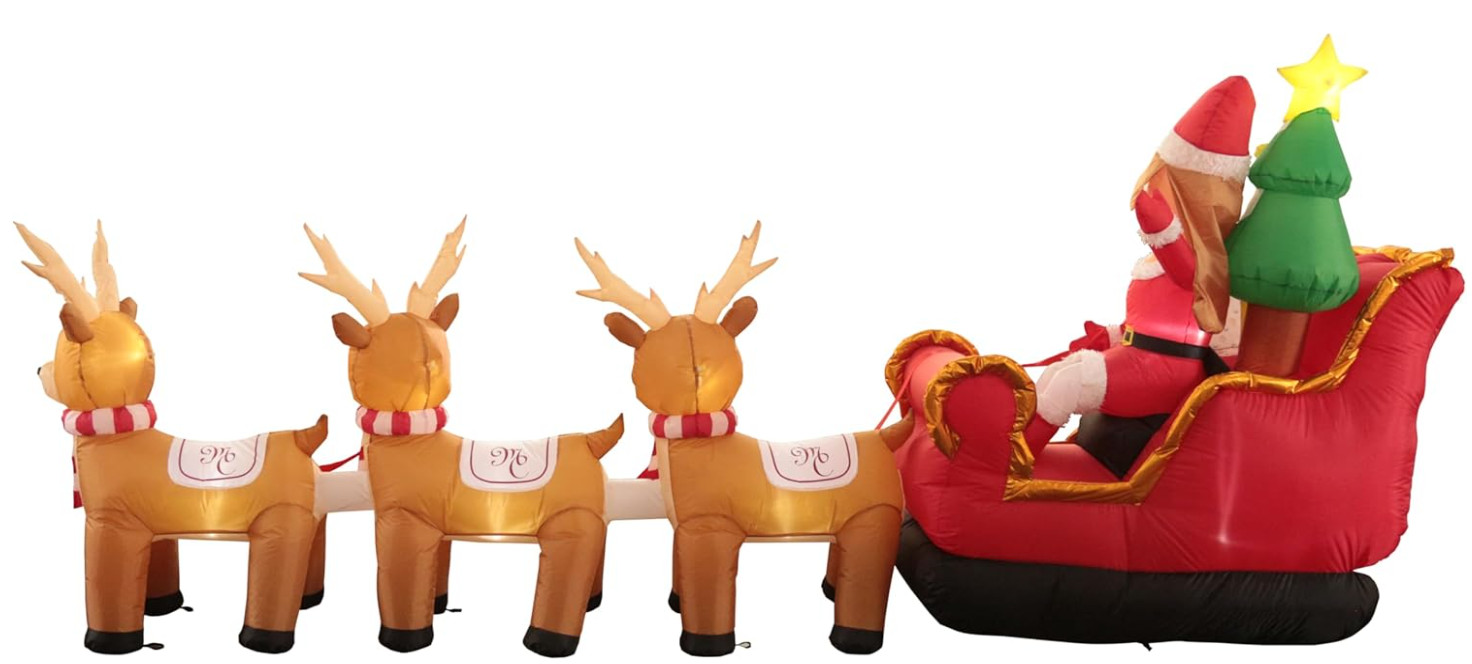 Mariah Carey 12ft Christmas Inflatable Santa Sleigh +3 Reindeer Outdoor -RETIRED