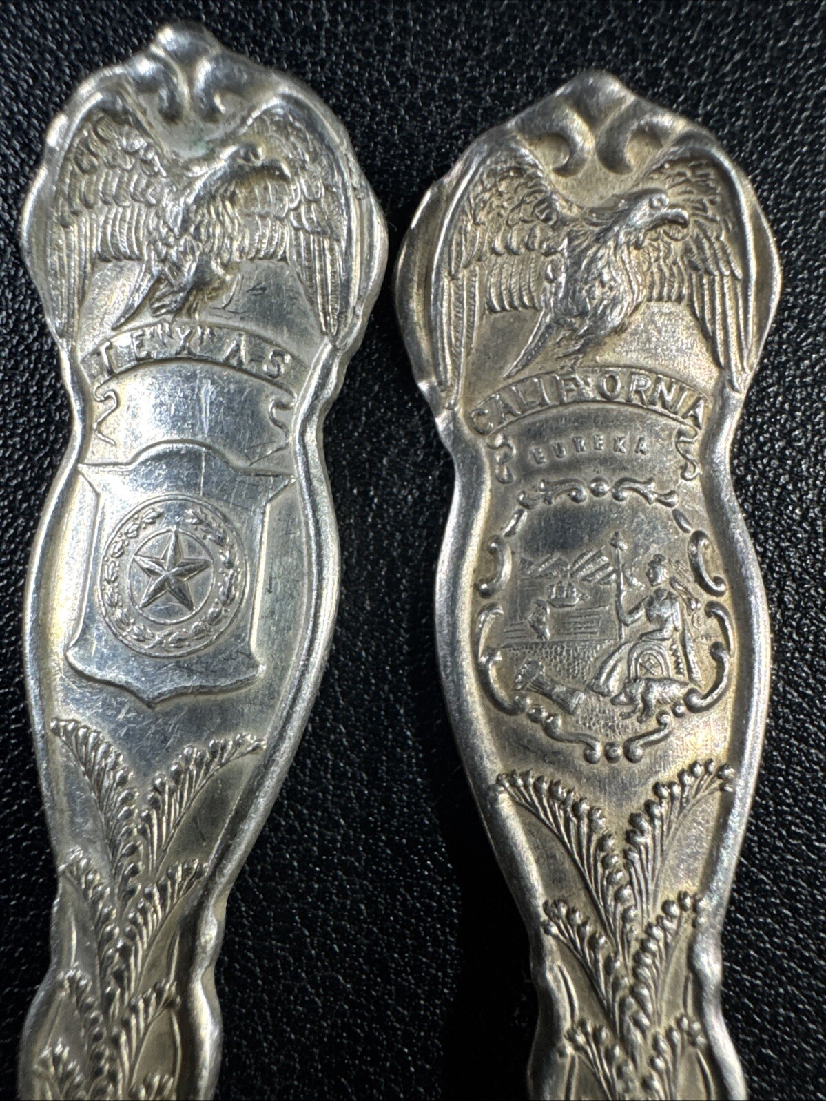 6 VTG WM Rogers International IS Silver Plated State Spoons NYx2, IL, TX, NJ, CA